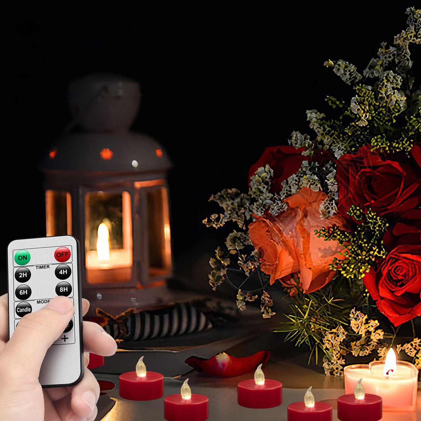 24 Pack Remote Control LED Tea Lights Battery Operated Flameless Candles 5Pcs Realistic and Bright Flickering Long Lasting 400 Hours Electric Candles for Christmas Home Party Wedding Decor (Red)