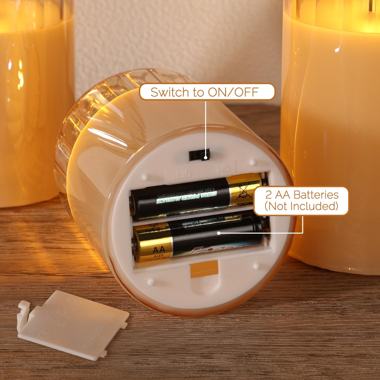 Girimax Gold Glass Flameless Candles with Remote, Real Wax Flickering Battery LED Pillar Candles Set of 3