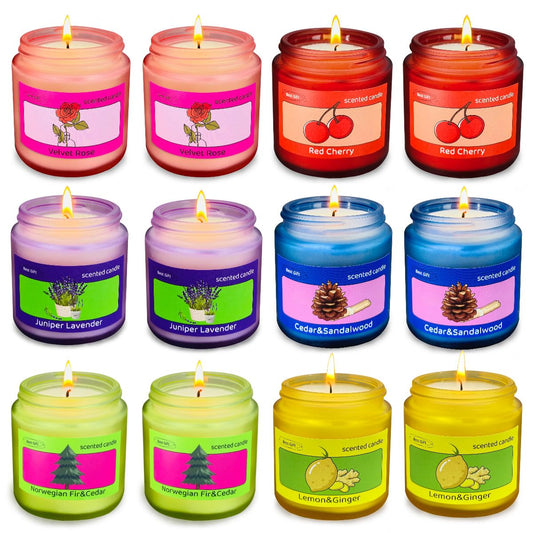 12 Pack Candles for Home Scented, Colored Frosted Jar Aromatherapy Candle Gifts for Women, Natural Soy Wax Candle Set, Scented Candles Set for Birthday Valentine Mother's Christmas Day Present