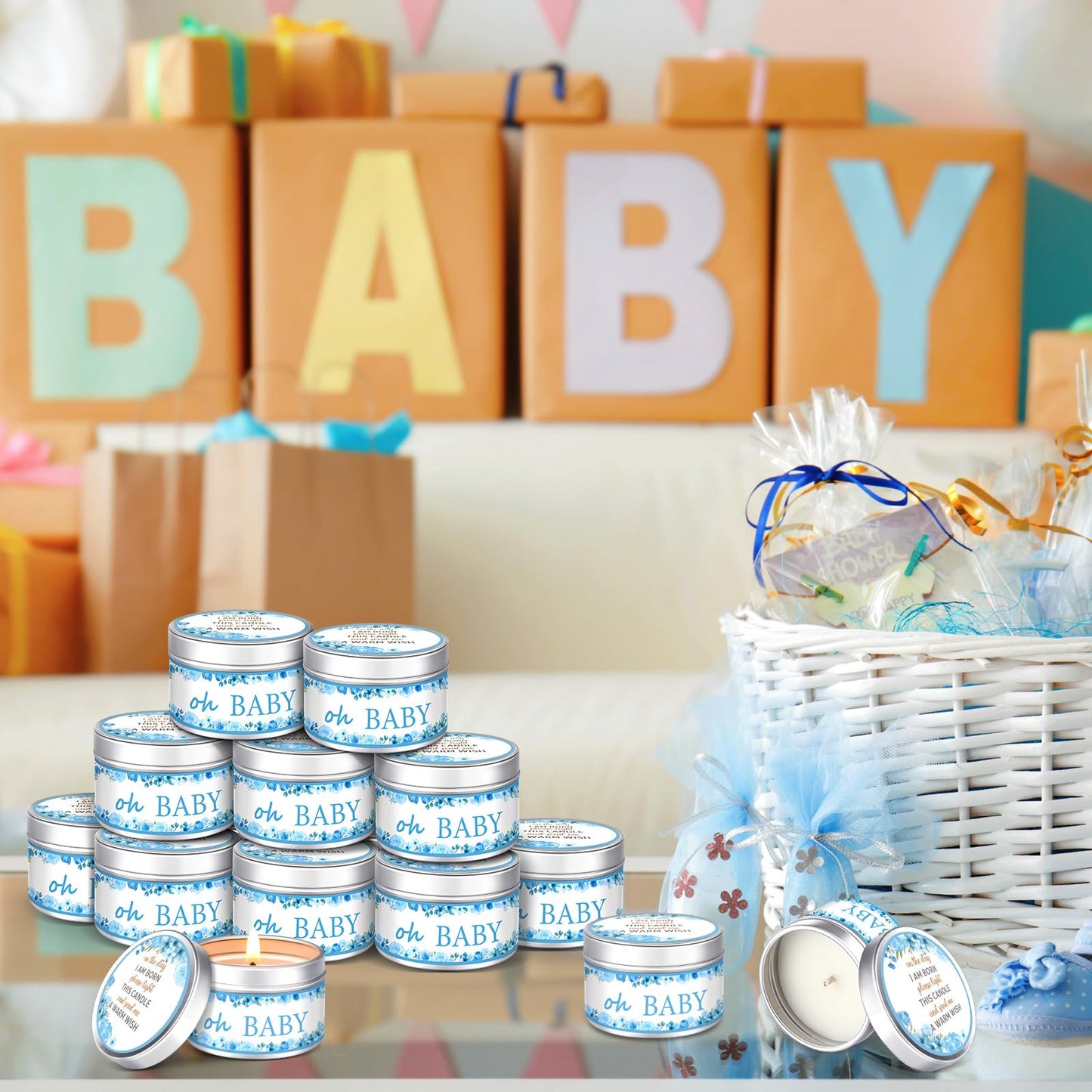 Funtery 12 Pcs Baby Shower Party Favors for Guests Baby Shower Candles Lavender Scented Candle Rustic Tealights Candles Gender Reveal Return Gifts(Buds)