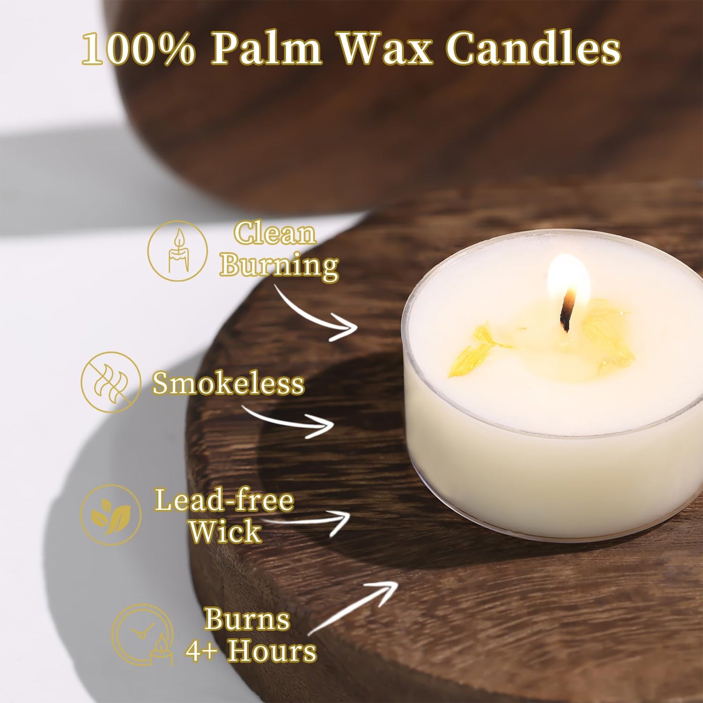 Vanilla Scented Tealight Candles, 48 Pack- Extended 4-5h Clear Cup Scented Tea Lights with Handmade Floral Surface, 100% Natural Palm Wax Tealights Smokeless for Home Cozy Night, Holidays