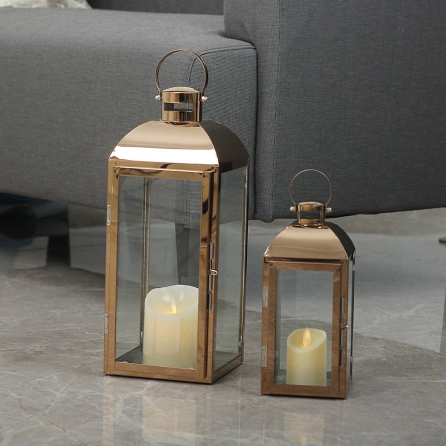 Candle Sconces Hanging Candle Holder Stainless Steel Lantern Candle Holder with Clear Glass Rustic Light Tealight Holder Centerpieces for Table Candle Stand/Display Candelabra (Size : S)