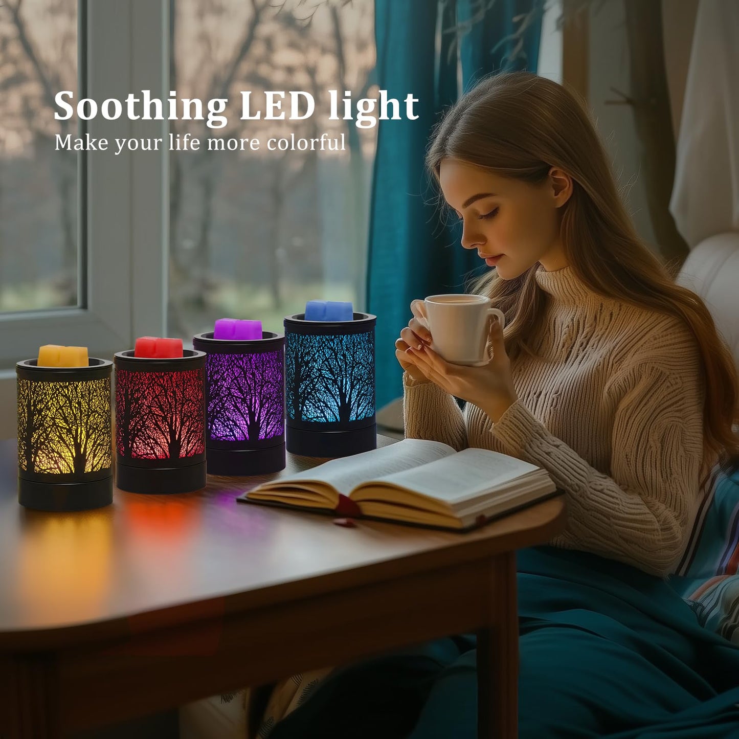 Enaroma Fragrance Wax Melts Warmer with 7 Colors LED Changing Light Classic Black Forest Design Scent Oil Candle Warmer for Home Black Forest