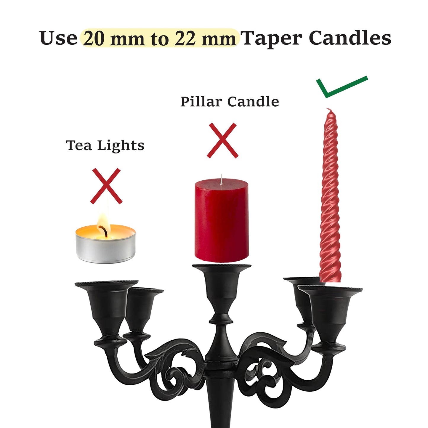 Rely+ 5 Arm Matte Black Candelabra Taper Candle Holders Decorations Indoor Kitchen Décor Table Candles Candlestick Candelabra Centerpiece Gothic Home Decor Wedding 10 Inch Tall