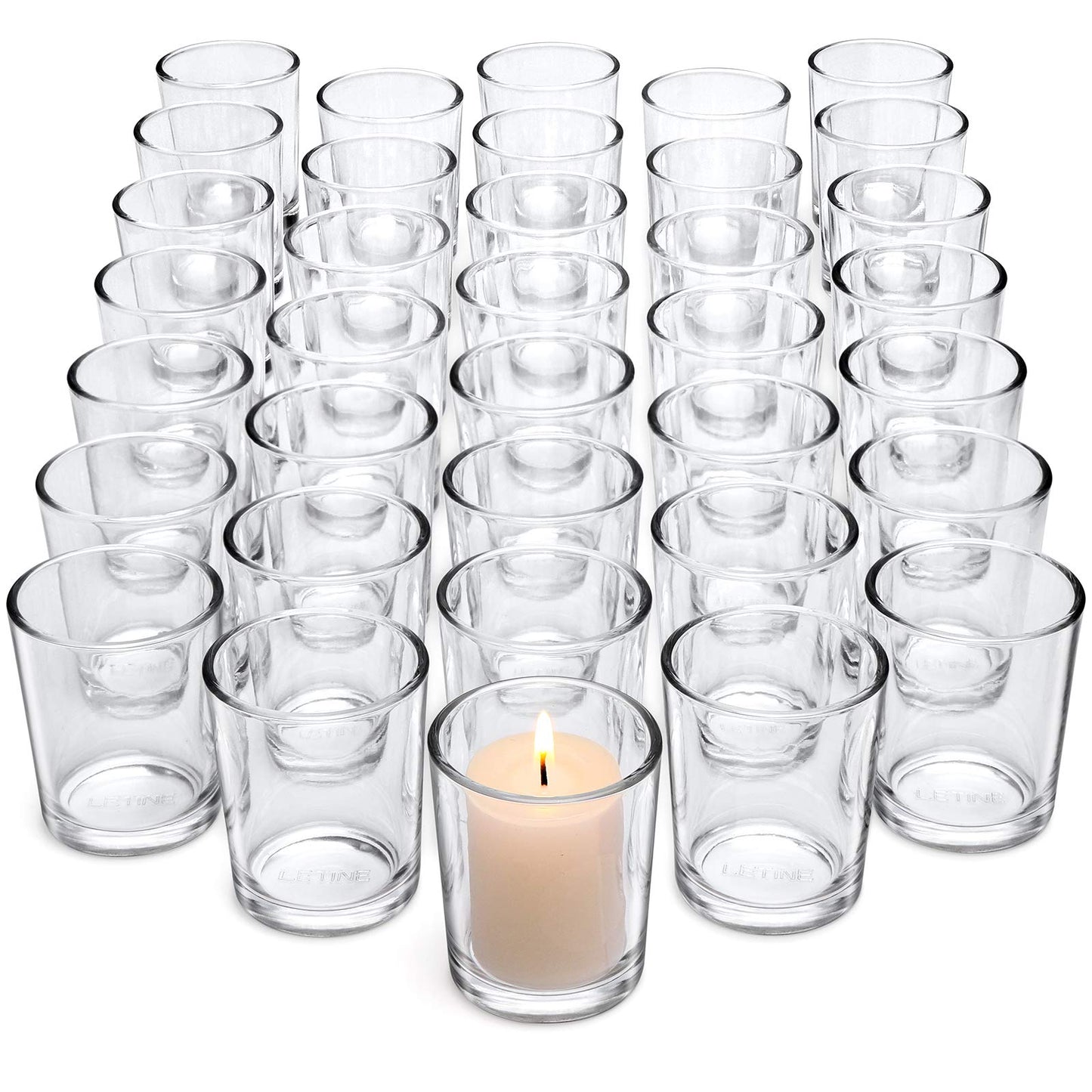 Letine 36-Pack Votive Candle Holders - Clear Glass Tea Light Holders - Glass Votive Candle Holder Bulk for Wedding Centerpieces/Home Table Decor/Propose/Christmas and Summer Party Decor
