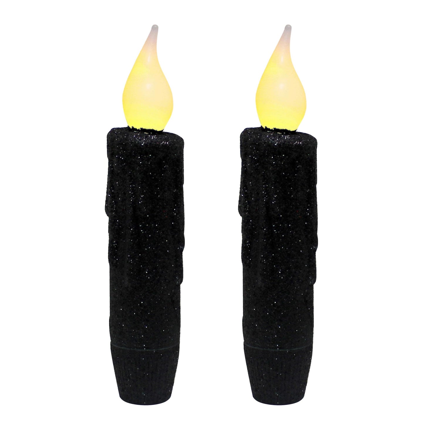 CVHOMEDECO. Glitter Flameless Candles Flickering Battery Operated LED Taper Candles with Timer for Home, Wedding, Halloween, Christmas Decor. Black, 4-3/4 Inch, Set of 2