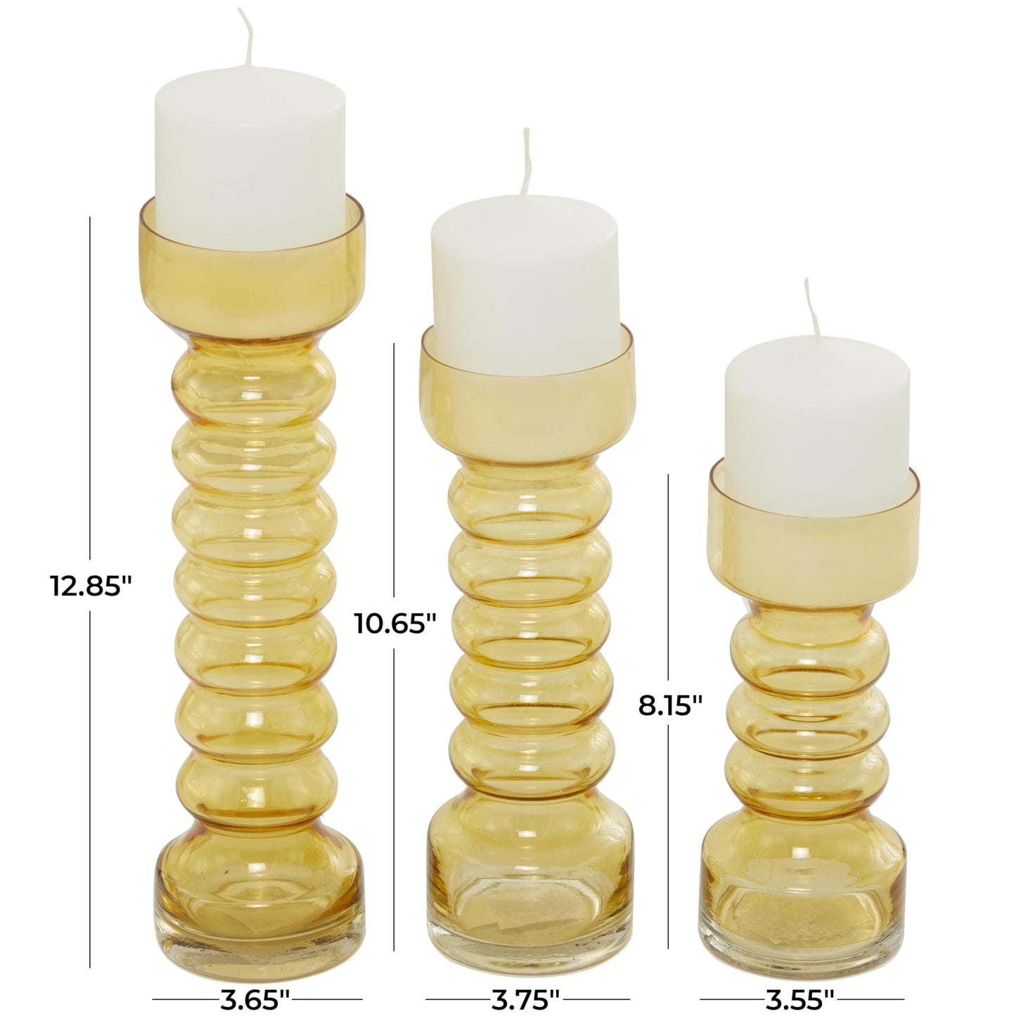 Deco 79 Glass Decorative Candle Holder Bubble Pillar Candle Stand, Set of 3 Candlestick Holder 13", 11", 8" H, Yellow