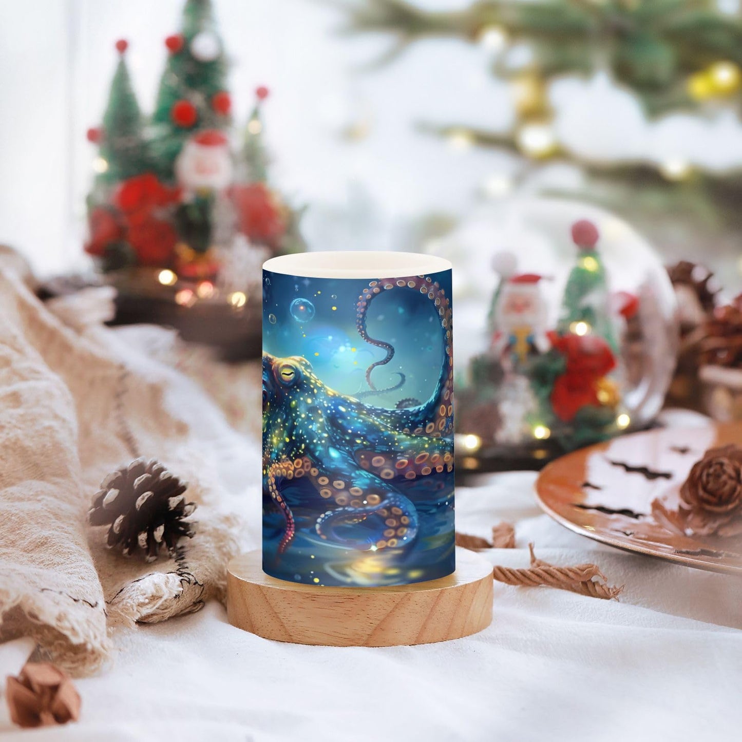 ALAZA Octopus Flameless Candles, LED Pillar Candles with Remote Timer, Battery Operated Candles Set of 2