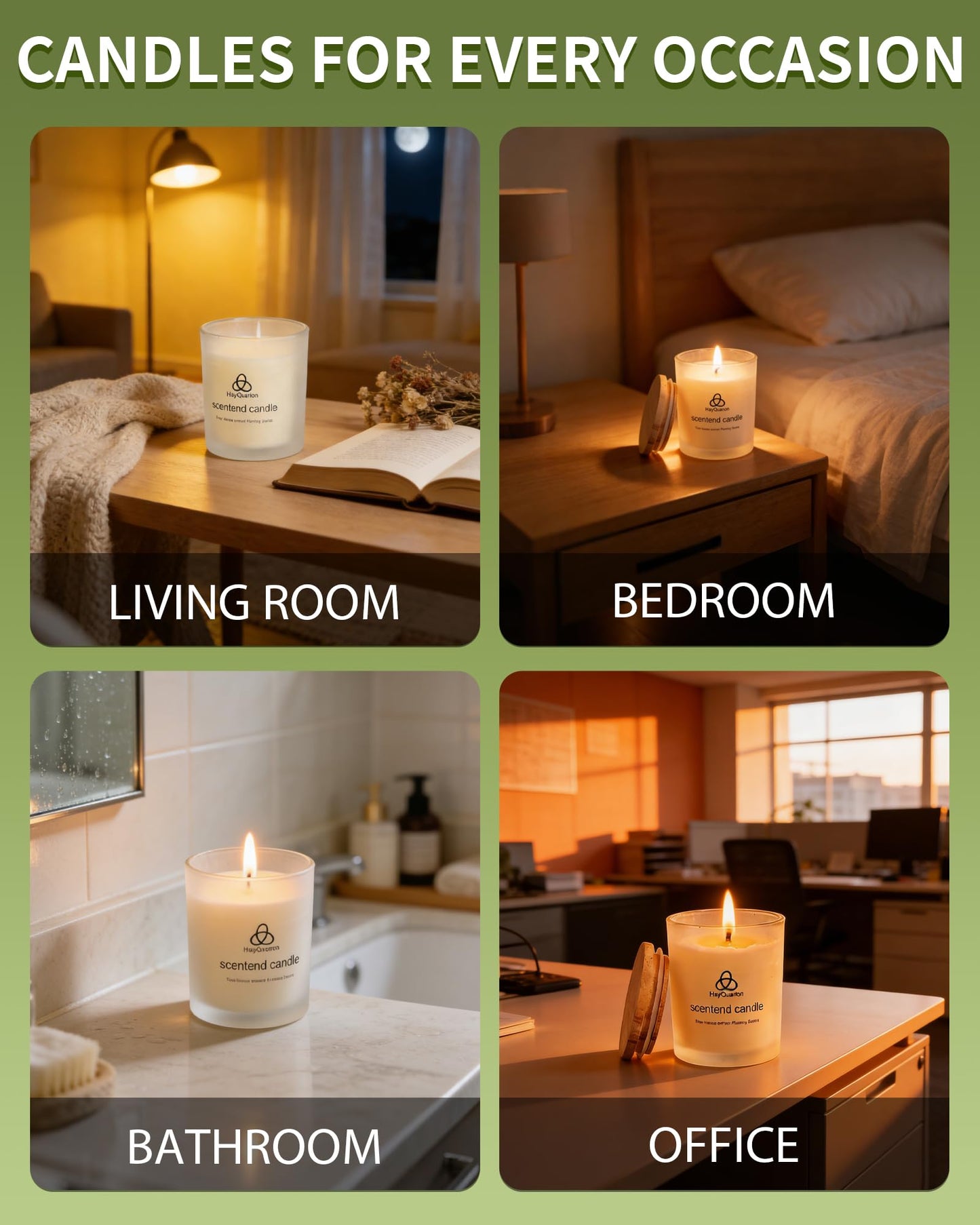 HayQuarion Lime & Basil Scented Non Toxic Candles for Home, Natural Soy Wax Aromatherapy Candle Gifts for Women Men, Meditation, Aromatherapy, Fresh Home Decor, Odor Eliminating Citrus for Kitchen