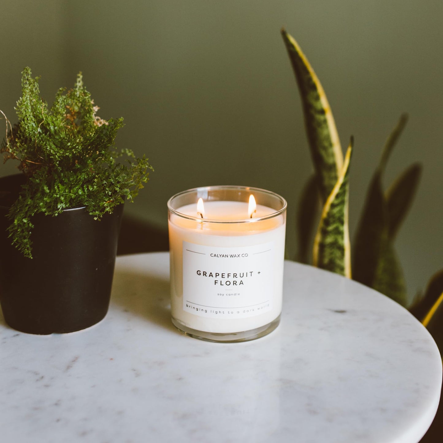 Calyan Wax Co. Grapefruit & Flora 2 Wick Scented Candle - 37 Hour Burn - Luxury Clean Soy Wax Candles - Long Lasting Large Glass Jar Candle for Home - 8.8oz