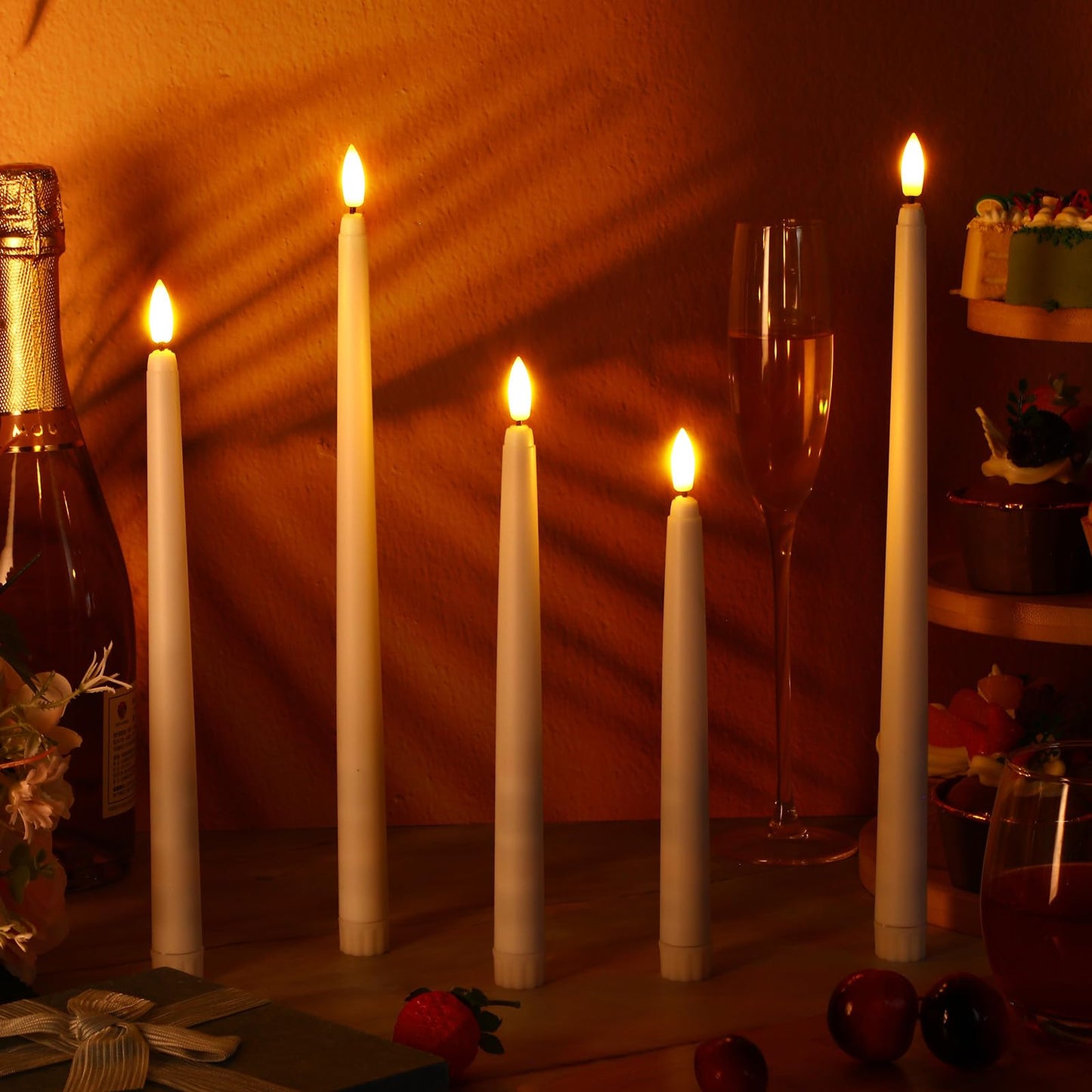 Rossesay 64 Pcs Wedding Flameless LED Taper Candles Battery Operated Candles 4 Sizes of 8.5'', 9.65'', 10.83'', 12.8'' Candlesticks Flickering for Halloween Christmas Church Wedding(White)