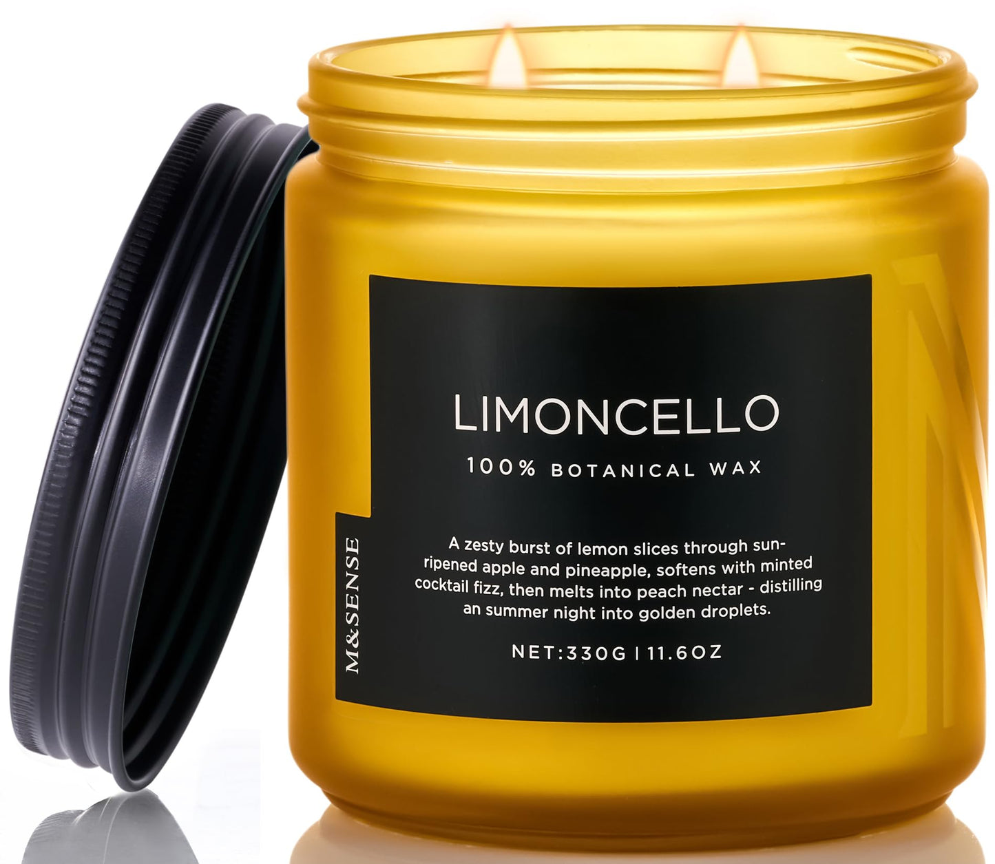 M&SENSE Limocello Scented Candle - 11.6oz Natural Soy Wax Non Toxic 70-Hour Slow Burning 2-Wick Lemon Highly Scent for Home Decor, Summer Candle for Yoga Spa & Meditation & Relaxing Gift