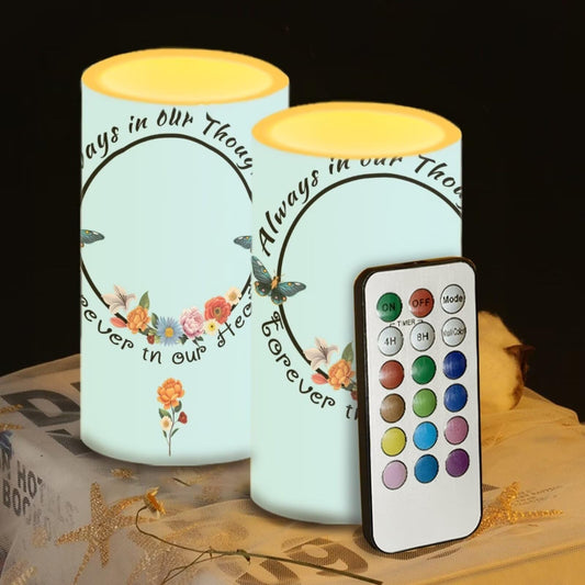 Luarisgur Personalized LED Memorial Candle for Loss of Loved One 2 Pack 6 x 3 inch Flameless Candles Blue Battery Operated Candles with Multicolor Timer Remote Control Flameless LED Fake Candles