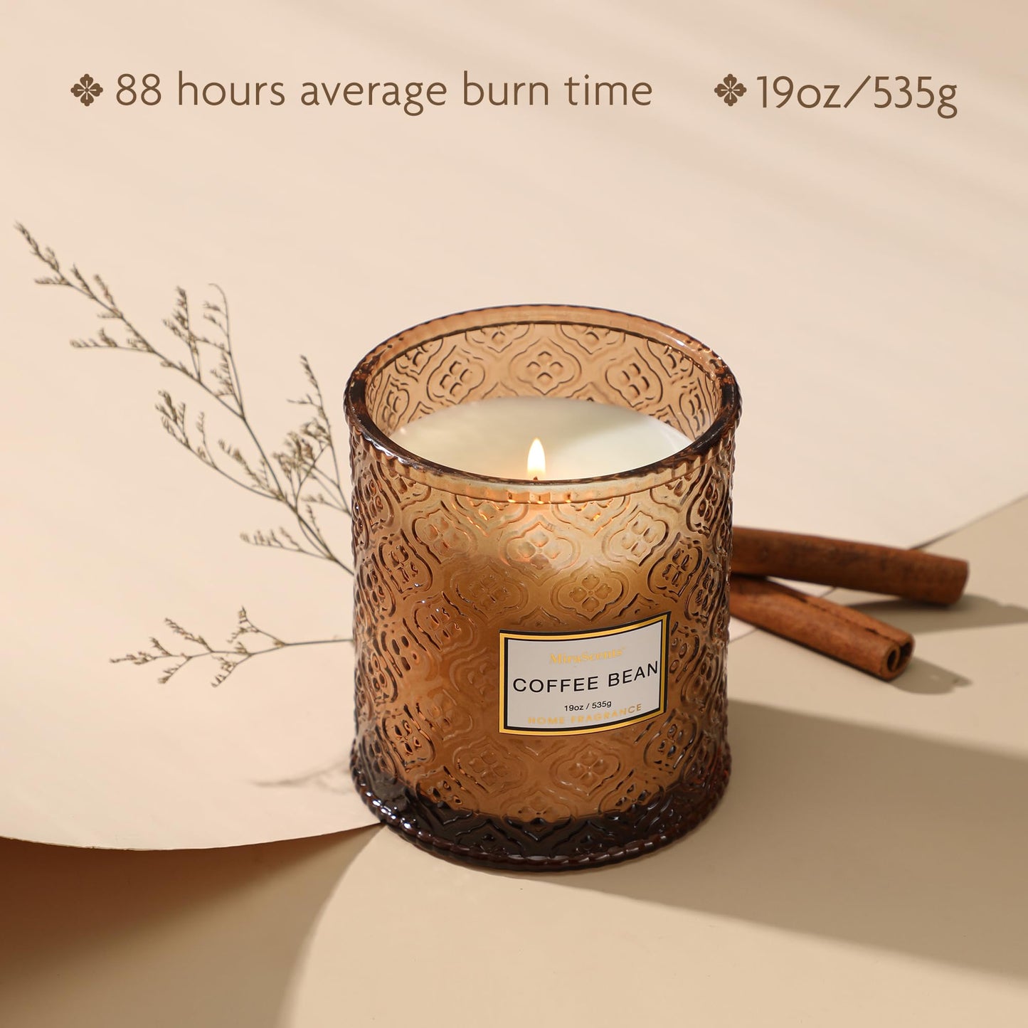 Coffee Bean Scented Candles, 19oz Aromatherapy Candles Gifts for Women, Brown Luxury Large Decorative Candles in Glass, Natural Soy Wax for Home