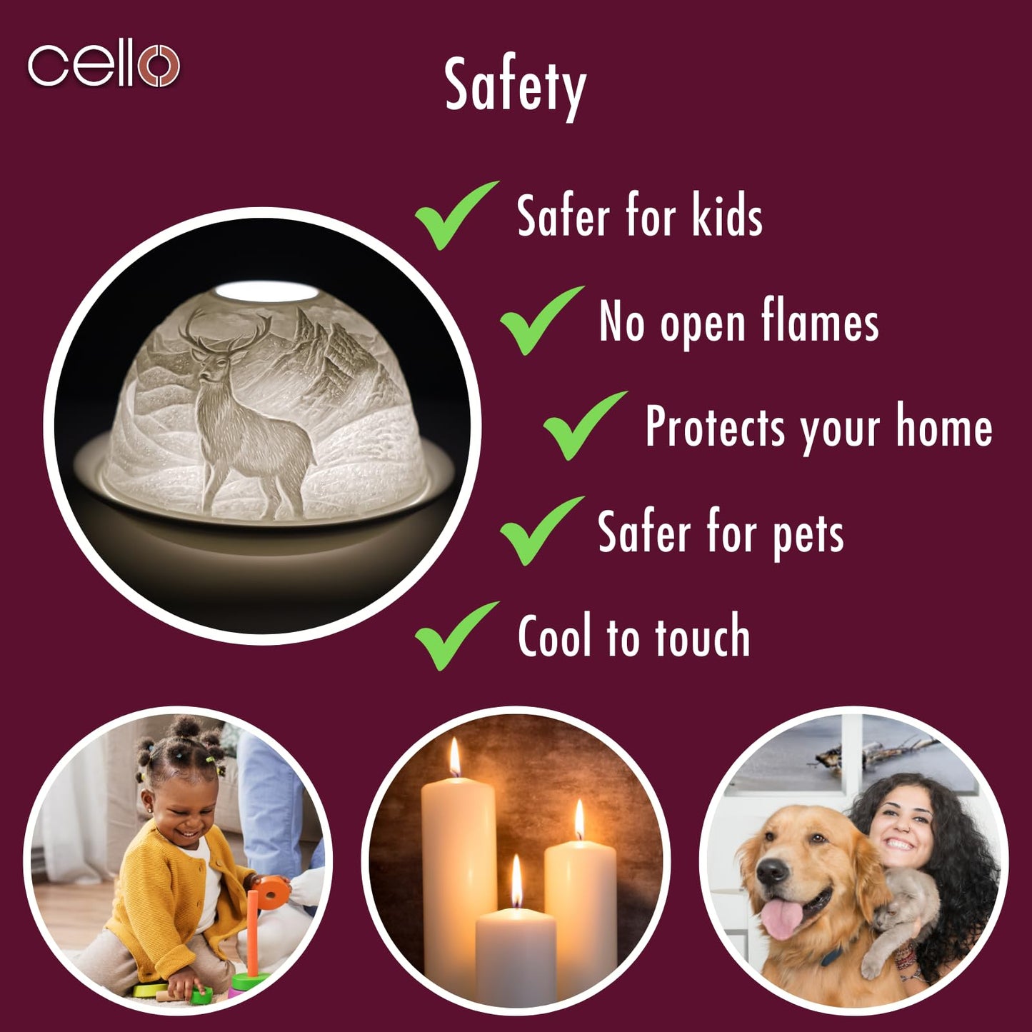 Cello Porcelain Tealight Holder Dome - Highland Stag Design with 3D Projection Image & Message Scented Unscented LED Candle Wax Warmer Animal Nature Deer Gifts Ornament Home Birthday Easter Present