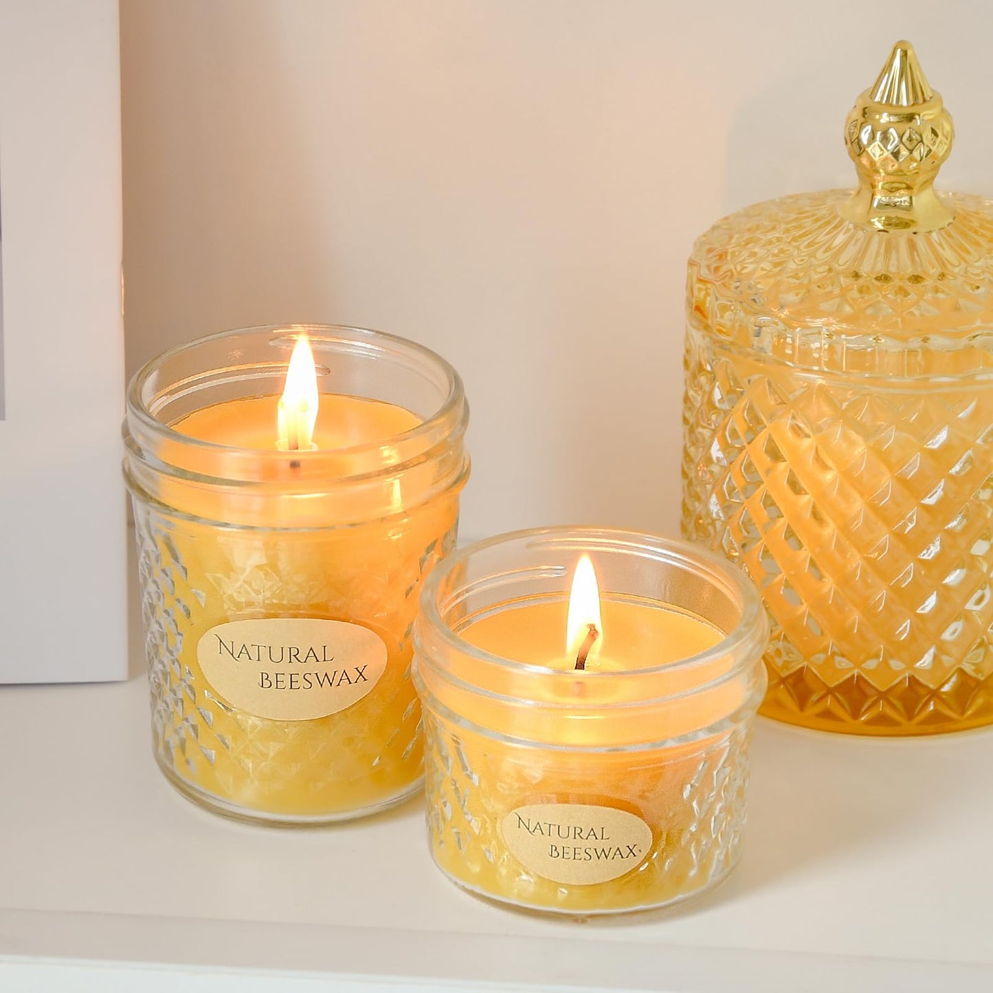 DEYBBY 3 Pack Beeswax Jar Candles Set - Beeswax Candles Gift,18 Hrs Burn - Handpour Bees Wax Candle for Dinner Home Party Spa