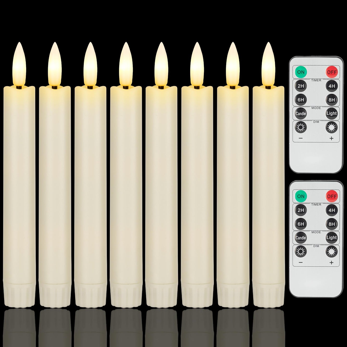 AFINETH 6.4 Inch Flameless Taper Candles with Remote Timer, Short Flickering Battery Operated Candles, Ivory Decorative Led Flameless Candlesticks for Weeding Home Party Festival, 8 Pack