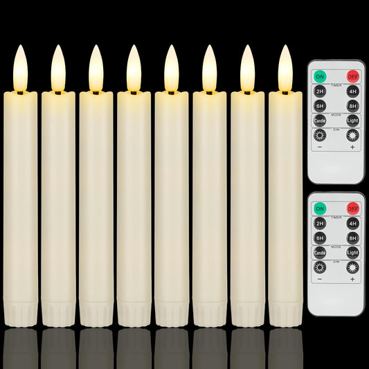 AFINETH 6.4 Inch Flameless Taper Candles with Remote Timer, Short Flickering Battery Operated Candles, Ivory Decorative Led Flameless Candlesticks for Weeding Home Party Festival, 8 Pack