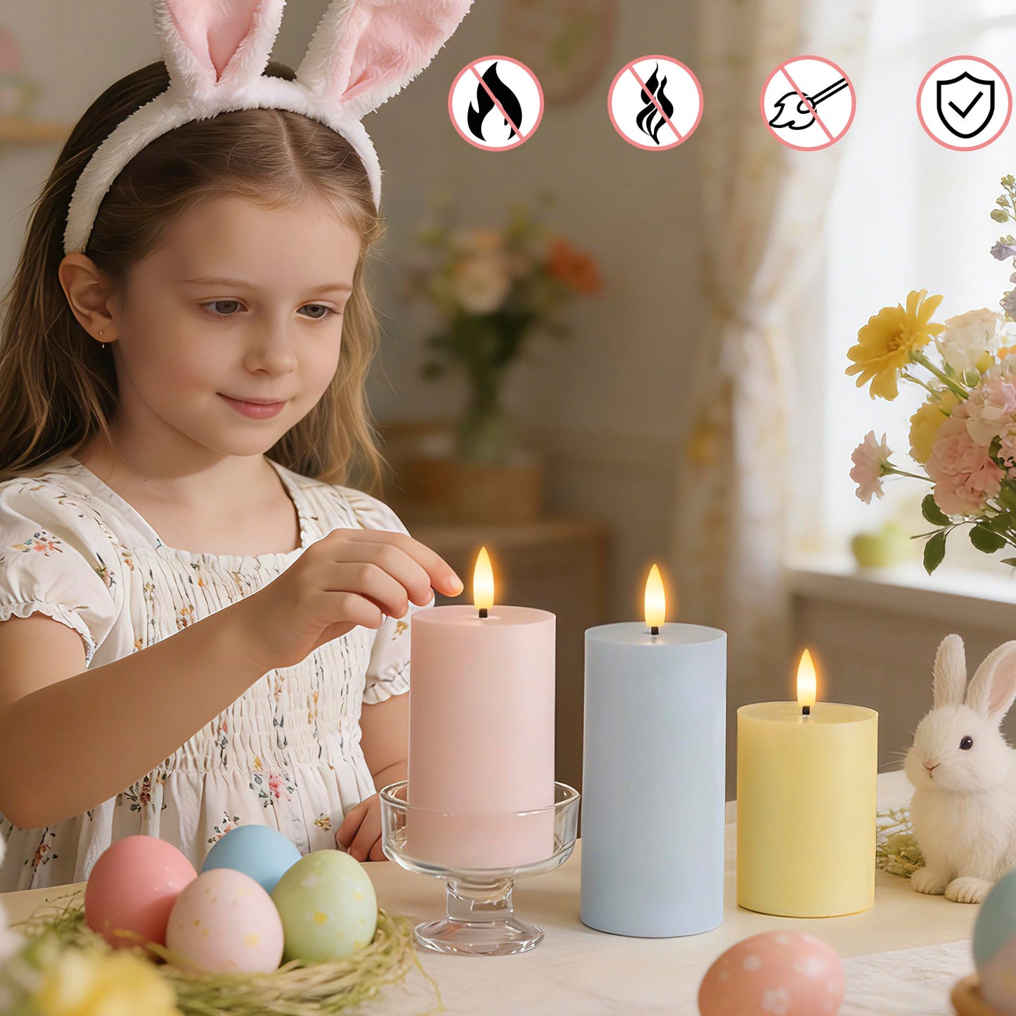 AFINETH Flameless Easter Candles with Remote, Battery Operated Pastel Spring Candles for Home & Table Decor, Realistic Flickering LED Pillar Candles for Easter & Spring Decor Set of 3