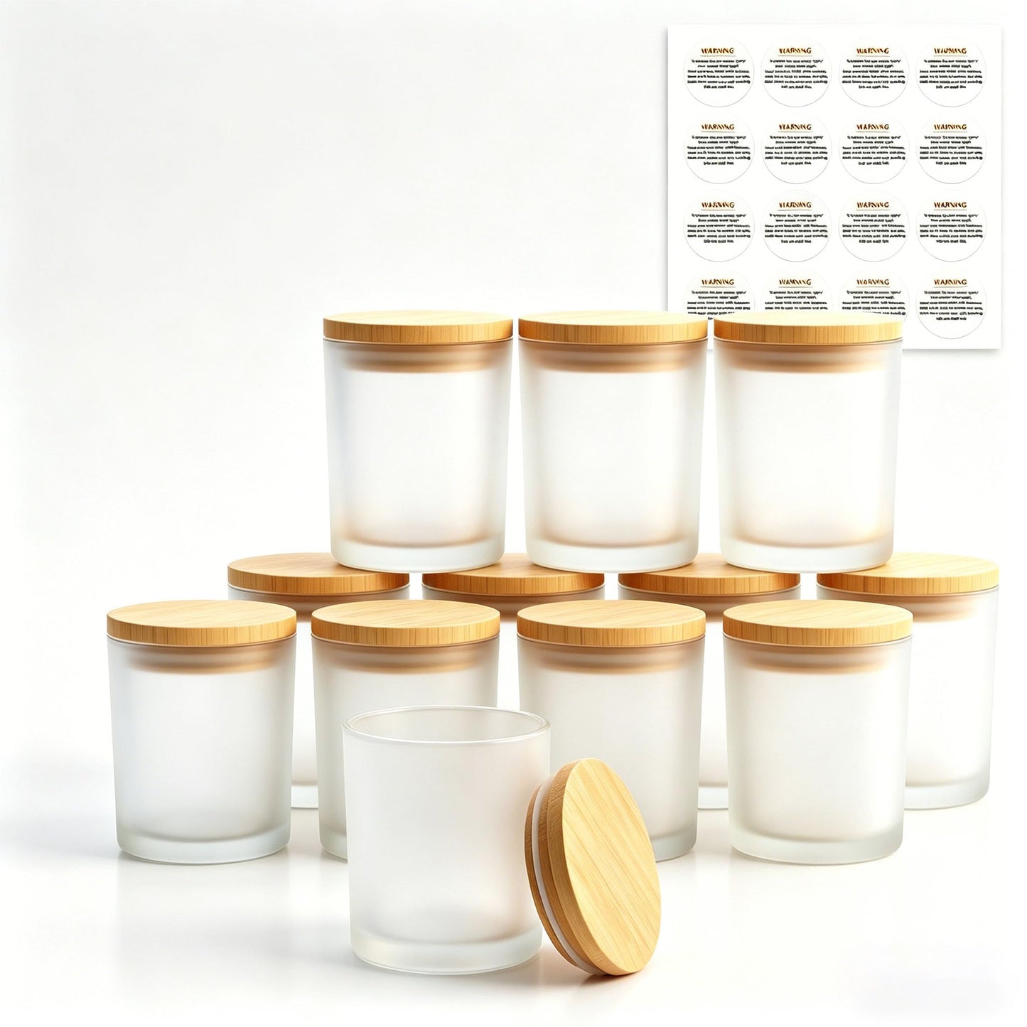 GLATABAM 7 OZ Candle Jars 12 Pack - Bulk Glass Candle Making Jars with Bamboo Lids & Labels, Heat Resistant Empty Reusable Candle Vessel for Containers(Frosted White)