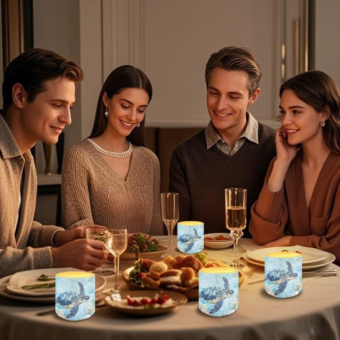Merkmak Set of 4 Flameless Candles Sea Turtle Battery Operated LED Candles with Timer Remote Control Tea Lights for Home Decorations