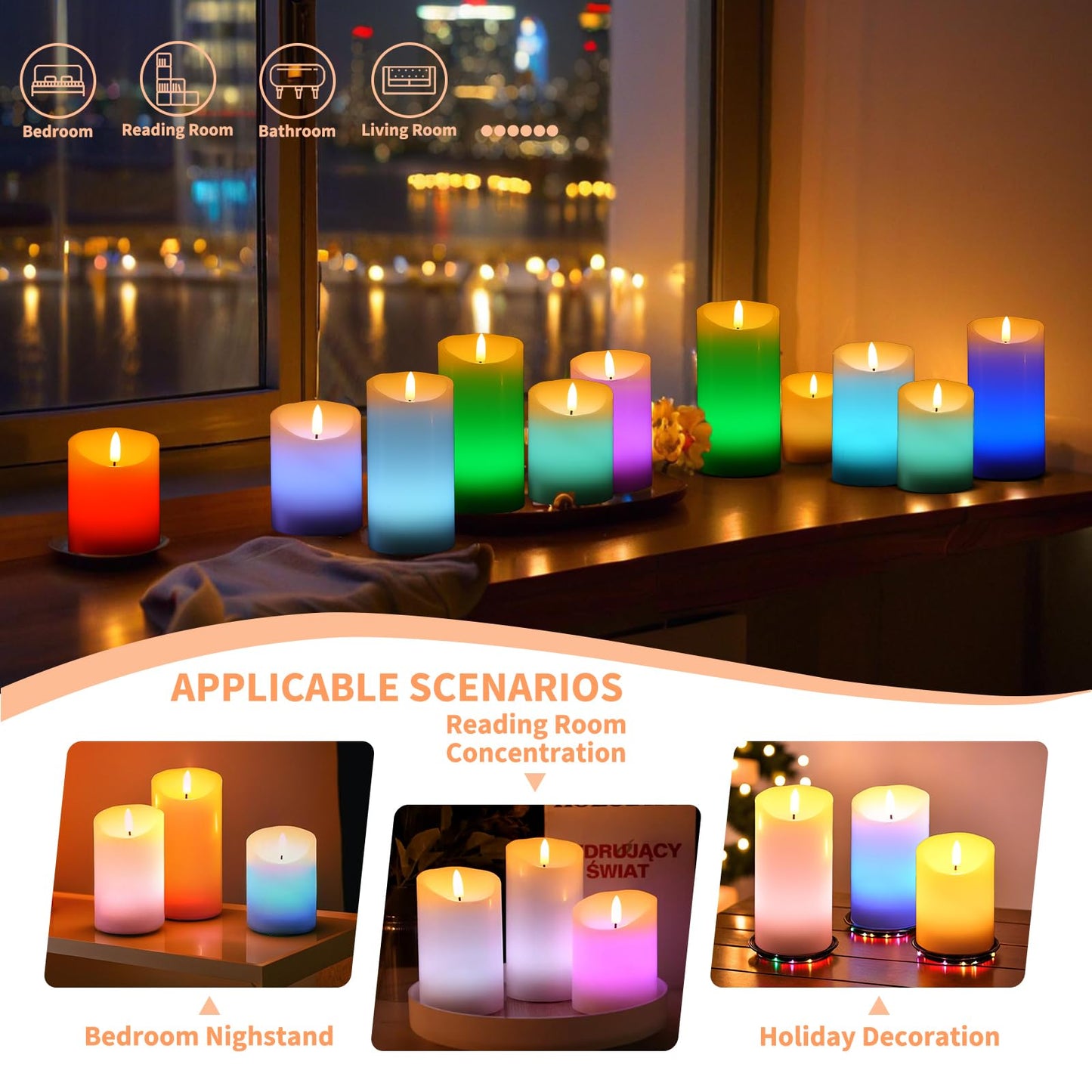 NICEME 3PCS LED Multi Colored Flameless Candles Battery Operated Flickering Flame Color Changing Candles with Remote Control Real Wax Electric Fake Candles, D3” x H4” 5" 6"