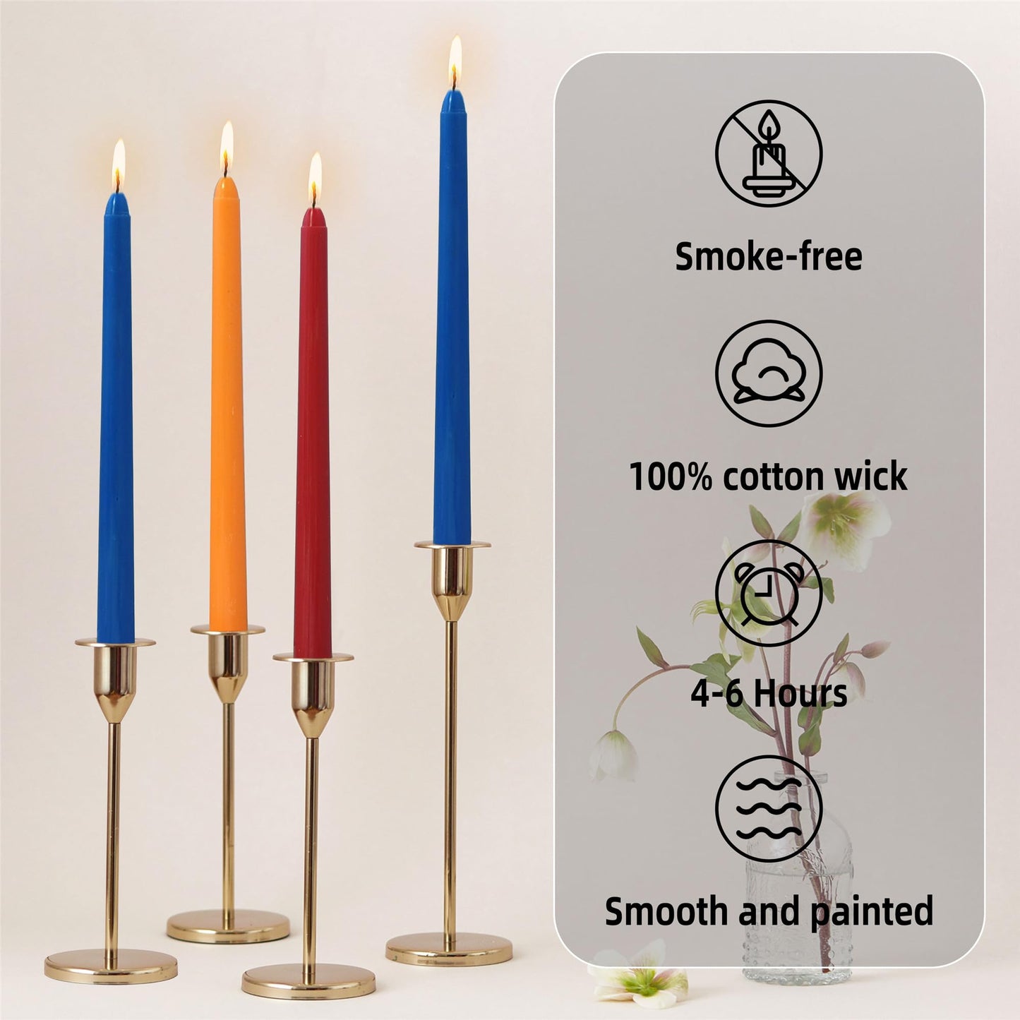 Gedengni Unscented Candlesticks Dripless Taper Candles,10 inches Red Tapered Candles Colorful Candle Sticks Orange Candlestick for Home Party Wedding Restaurant Holiday,12pcs (8D-ORBLRE)