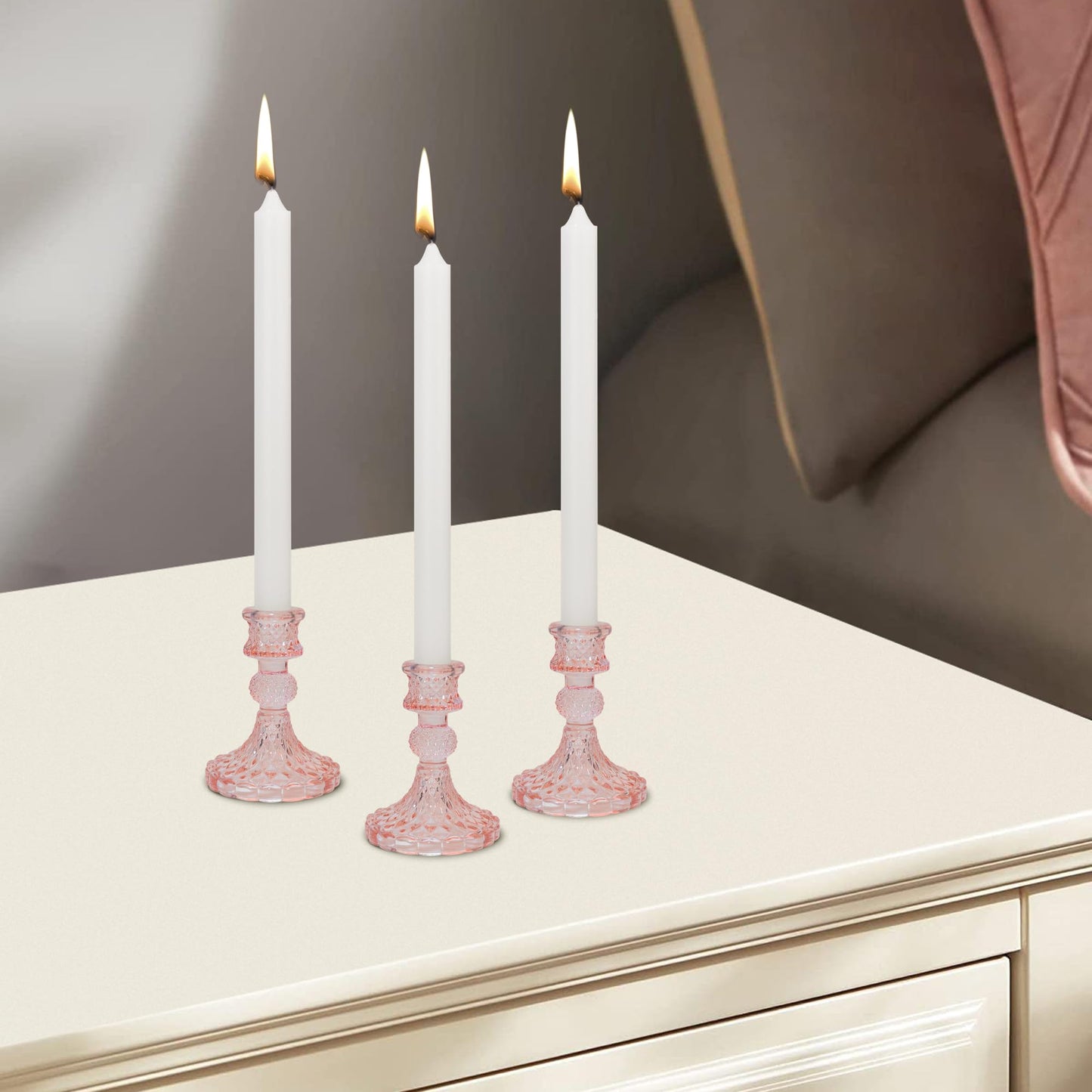 Glass Candlestick Holder Taper and Candle Holder Desktop Decoration for Wedding Dinning Party-3 pcs