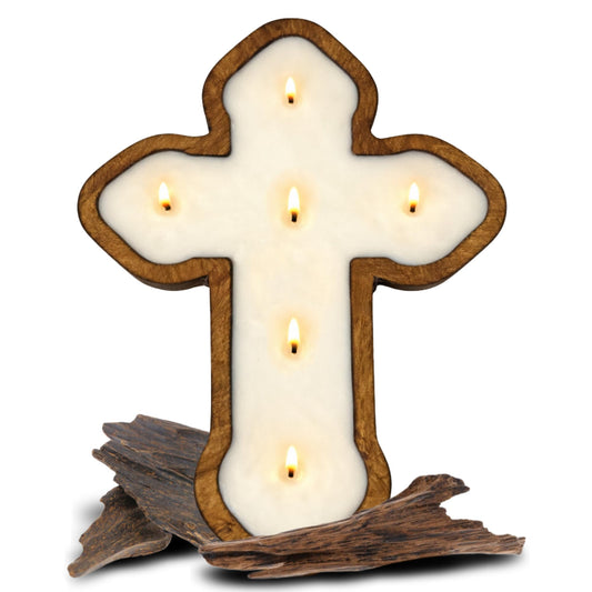 Dough Bowl Candle Co. Cross Candle - 14x10x1.5 Spiritual Prayer Candles for Lent, Altar, or Meditation, Christian Religious Decor for Home, 100% Soy Wax Catholic Gift, Frankincense and Myrrh Scent