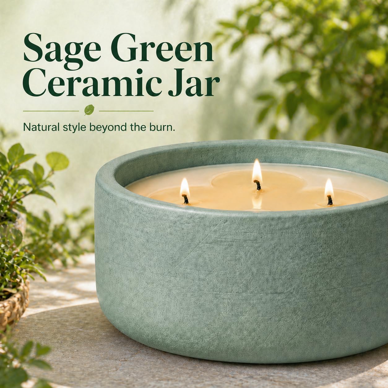 Large 20oz Scented Candle - Citrus & Mint, 3 Wick Non Toxic Soy Candles Indoor, Green Decorative Ceramic Jar Candle for Women, Men, Patio, Home, Bedroom, Bathroom, Living Room