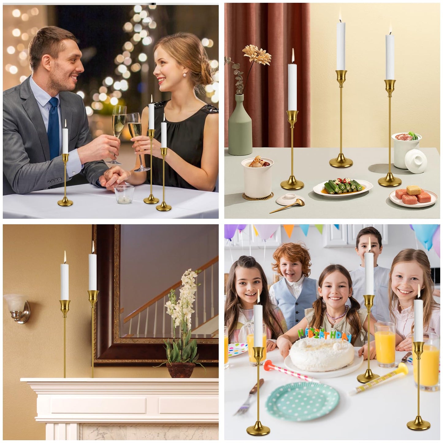 AUMAYCO Brass Gold Candlestick Holders Set of 3, Metal Taper Candle Holders, Classic Decorative Candle Stick for Christmas, Wedding, Party, Dinner Tables,Home Décor