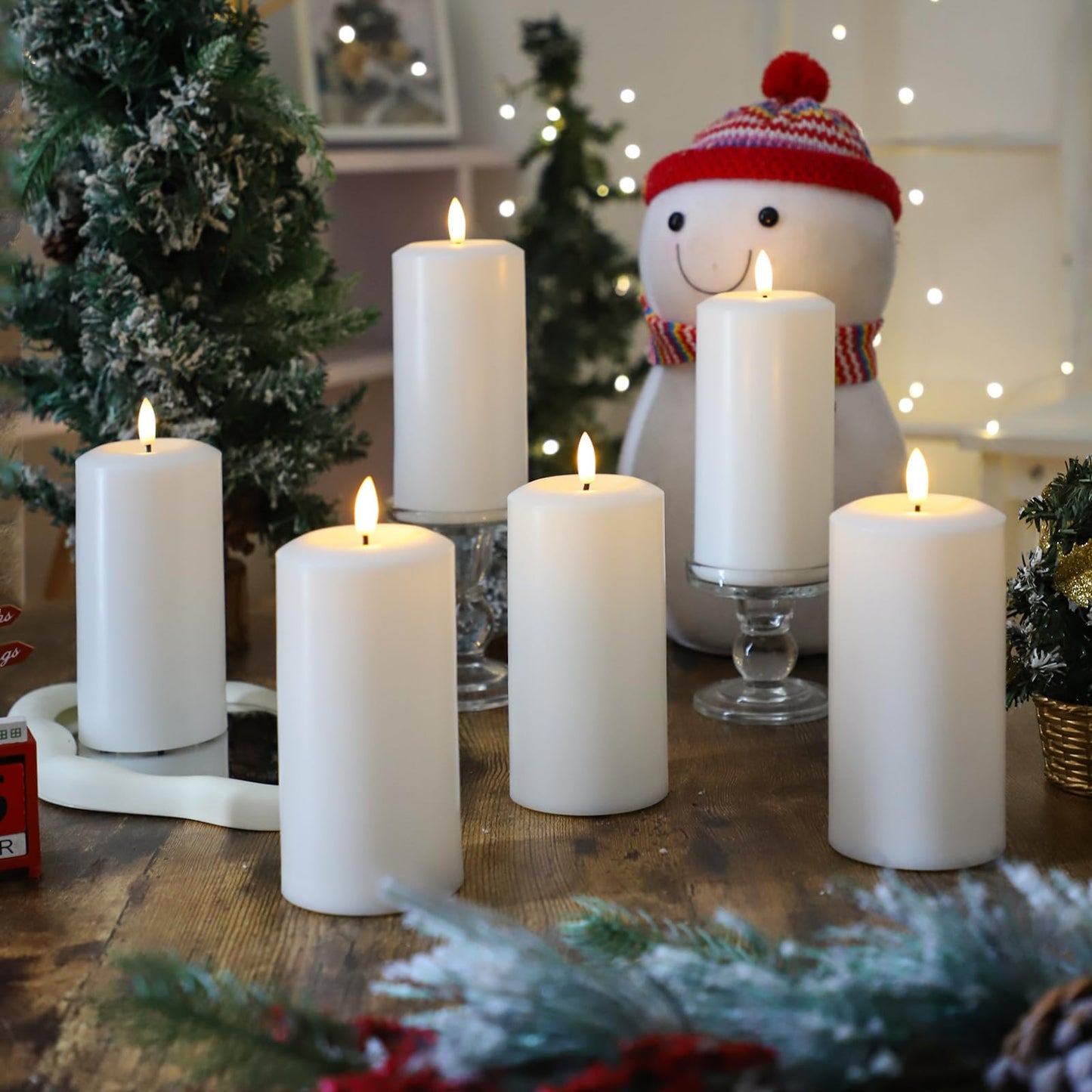 Hinabichan Flameless Candles Battery Operated with Remote and 2/4/6/8 H Timer, 6pcs Flickering Fake Electric Candles for Festival Wedding Home Party Decor (D3 x H 6") (White)