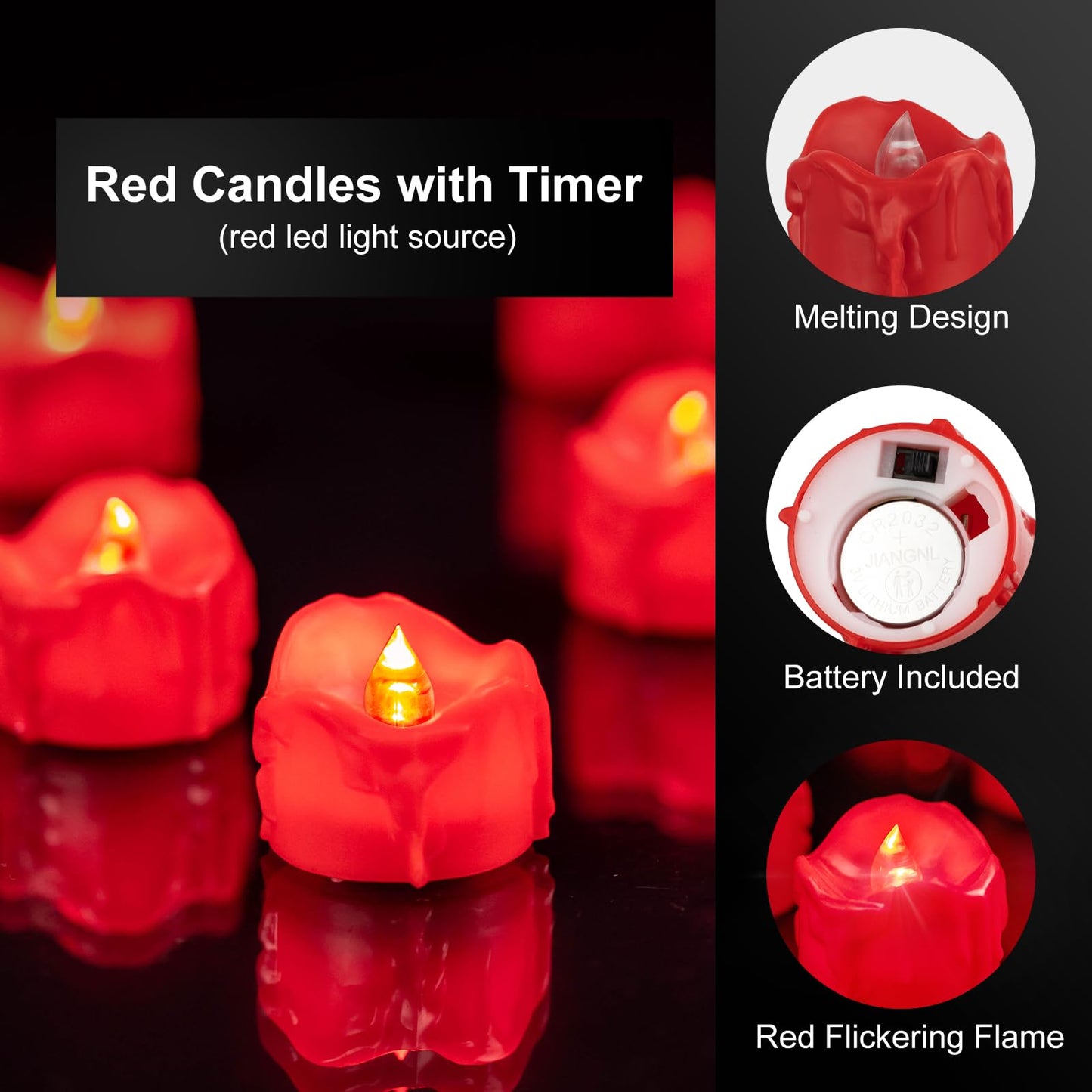 Windshell Red Flickering Flame Tealight Candles with 6H Timer (No Remote), Battery Operated Flameless Tea Lights with Melting Design, for Valentine's Day Christmas Wedding Party, 12 Pack