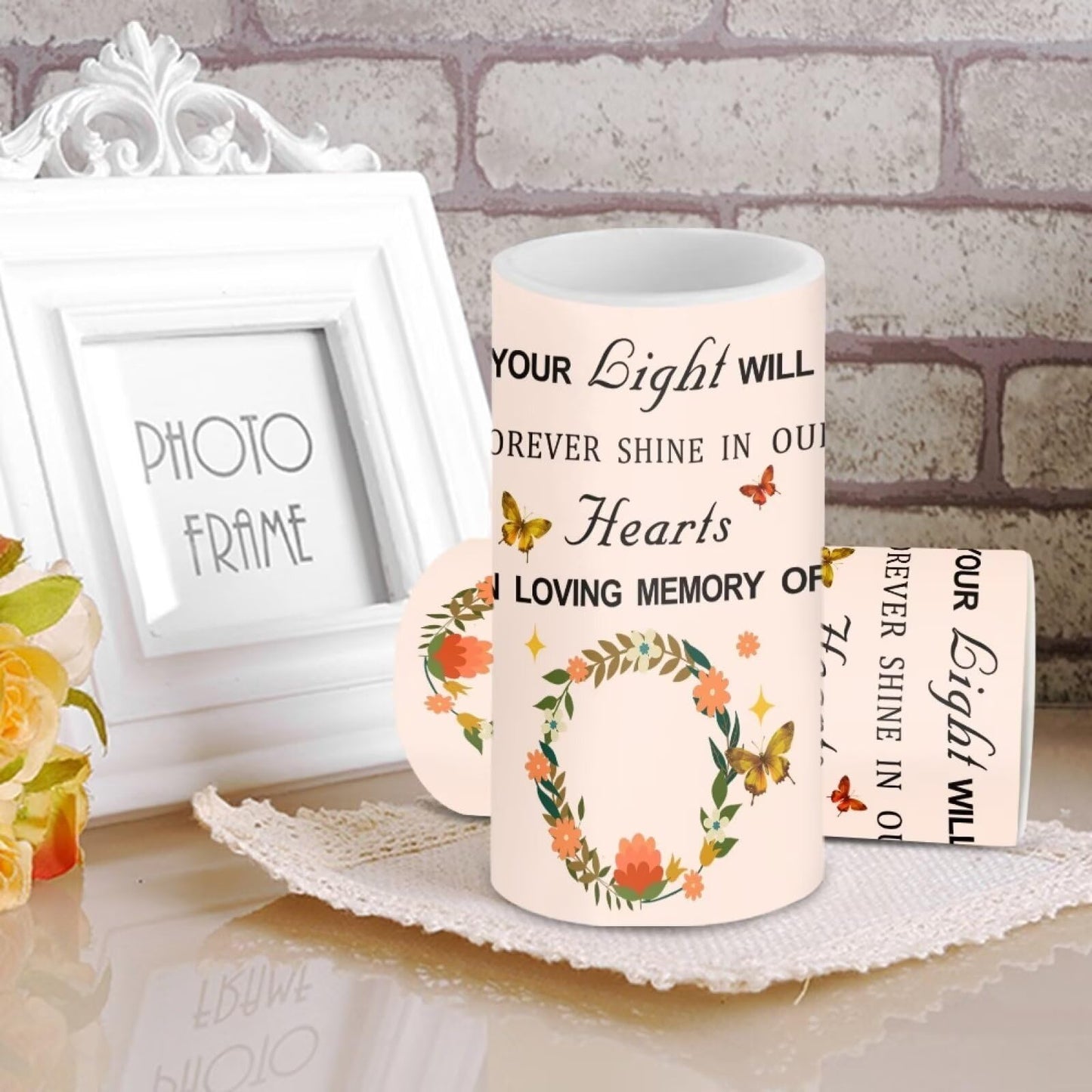 Luarisgur Personalized LED Memorial Candle for Loss of Loved One 2 Pack 6 x 3 inch Flameless Candles Pink Battery Operated Candles with Multicolor Timer Remote Control Flameless LED Fake Candles