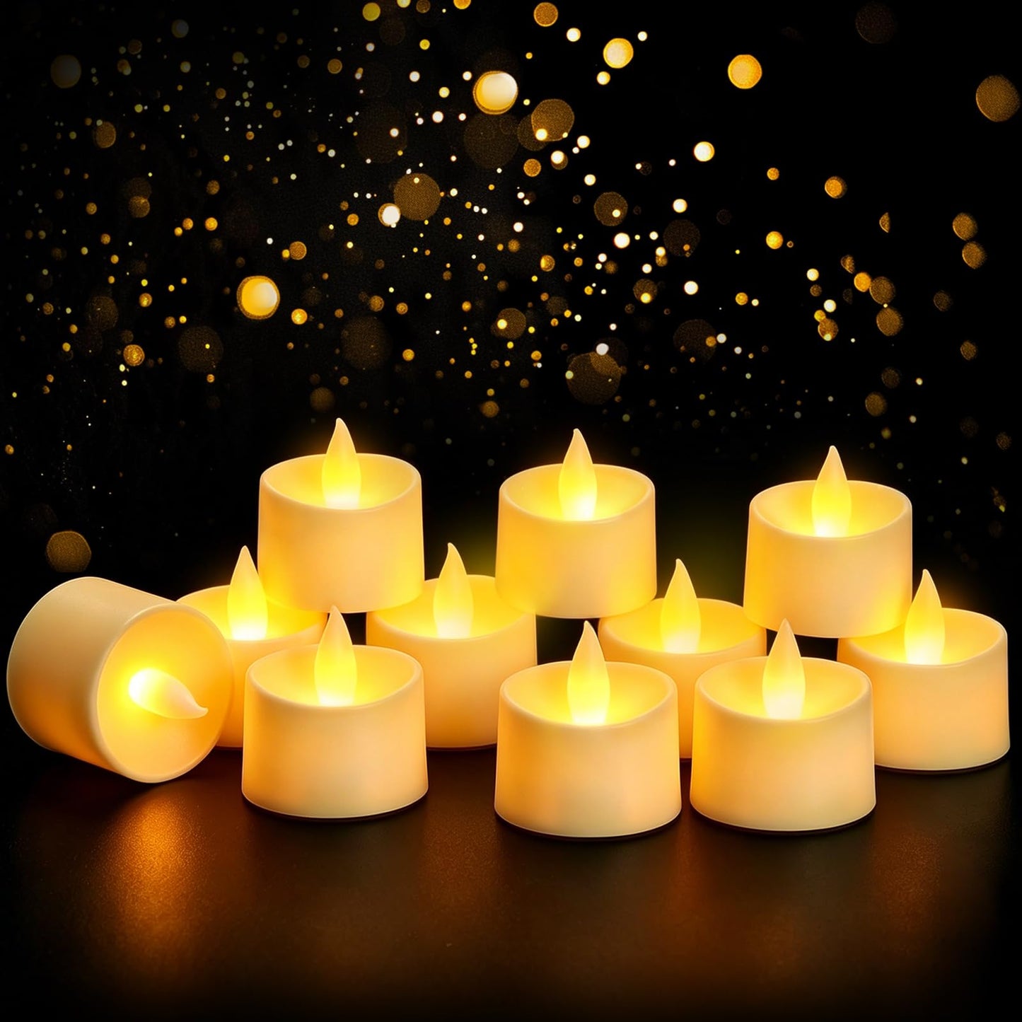 Dual-Flame Flickering Flameless LED Tealight Candles, Battery Operated Tea Lights with Realistic Warm Yellow Glow, 200+ Hour Long-Lasting Fake Candles for Home Wedding Votive Decor(Ivory, 12 Pack)