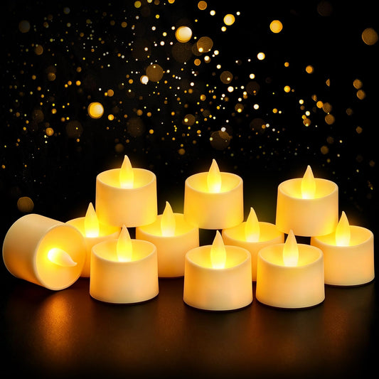 Dual-Flame Flickering Flameless LED Tealight Candles, Battery Operated Tea Lights with Realistic Warm Yellow Glow, 200+ Hour Long-Lasting Fake Candles for Home Wedding Votive Decor(Ivory, 12 Pack)