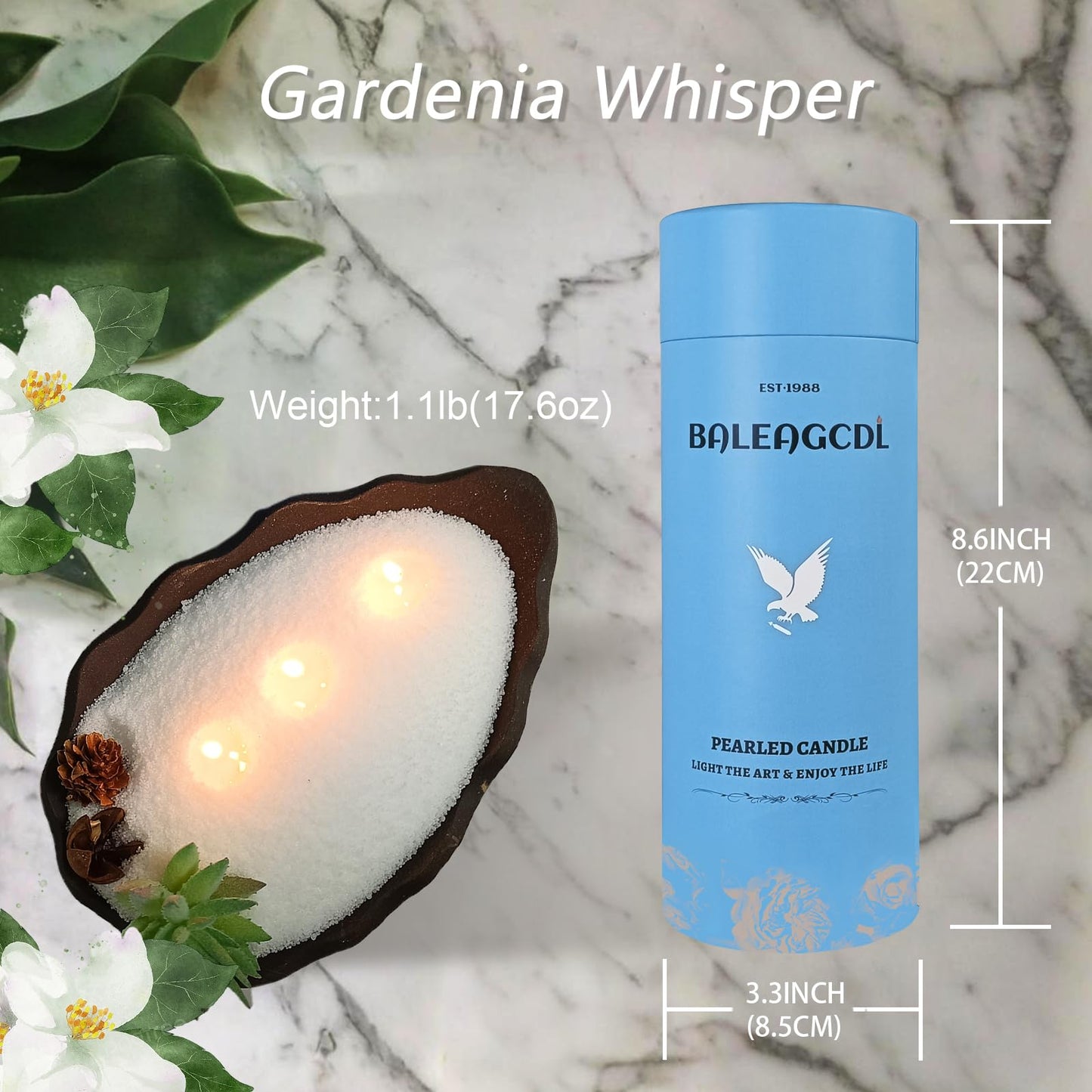Pearled Candles with 30 Wicks - 18 Oz YUKCAXDLS Gardenia Whisper Scented DIY Pearleds Wax Refillable for Making Lasts up to 100+ Hours of Steady Burn Smokeless - White
