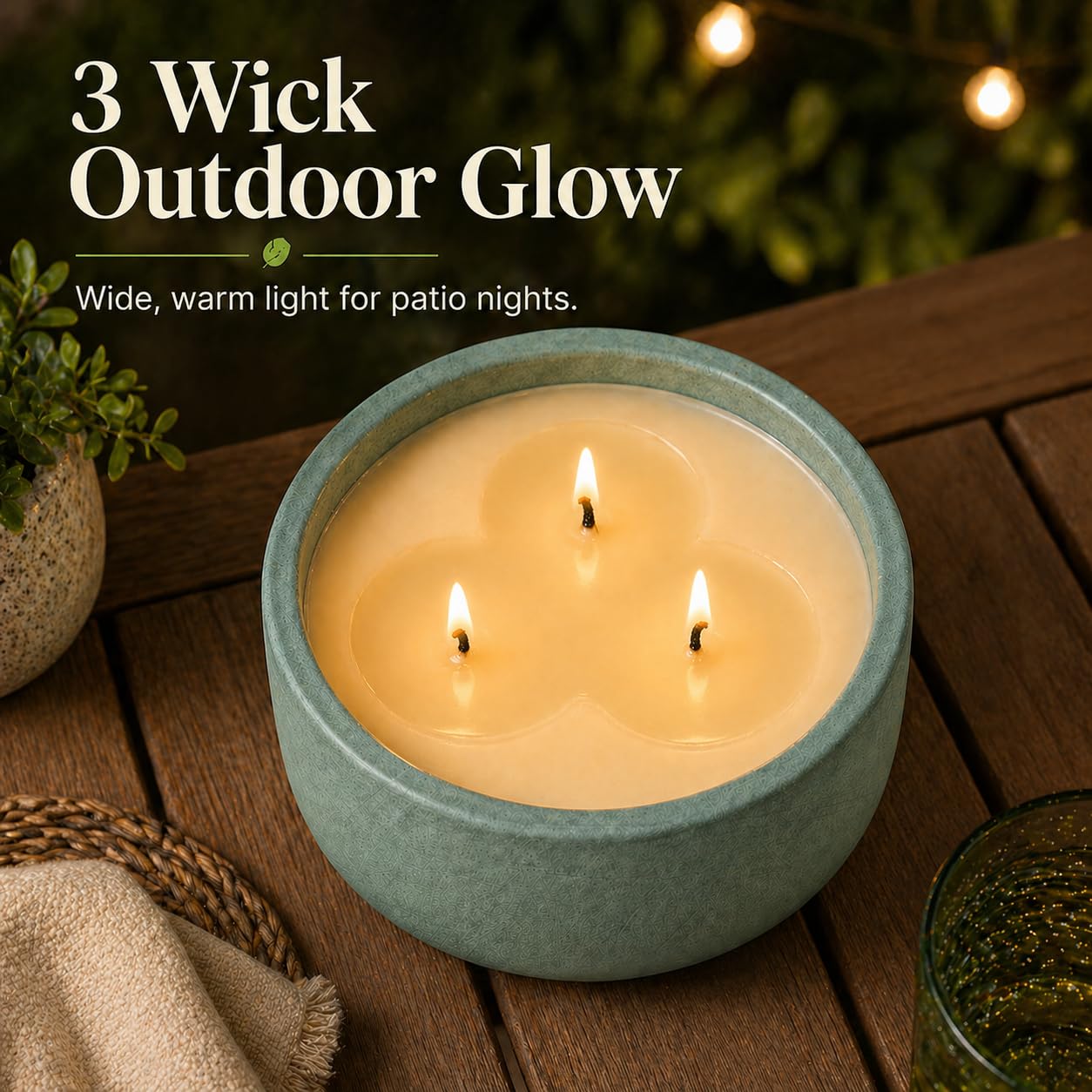 Large 20oz Scented Candle - Citrus & Mint, 3 Wick Non Toxic Soy Candles Indoor, Green Decorative Ceramic Jar Candle for Women, Men, Patio, Home, Bedroom, Bathroom, Living Room