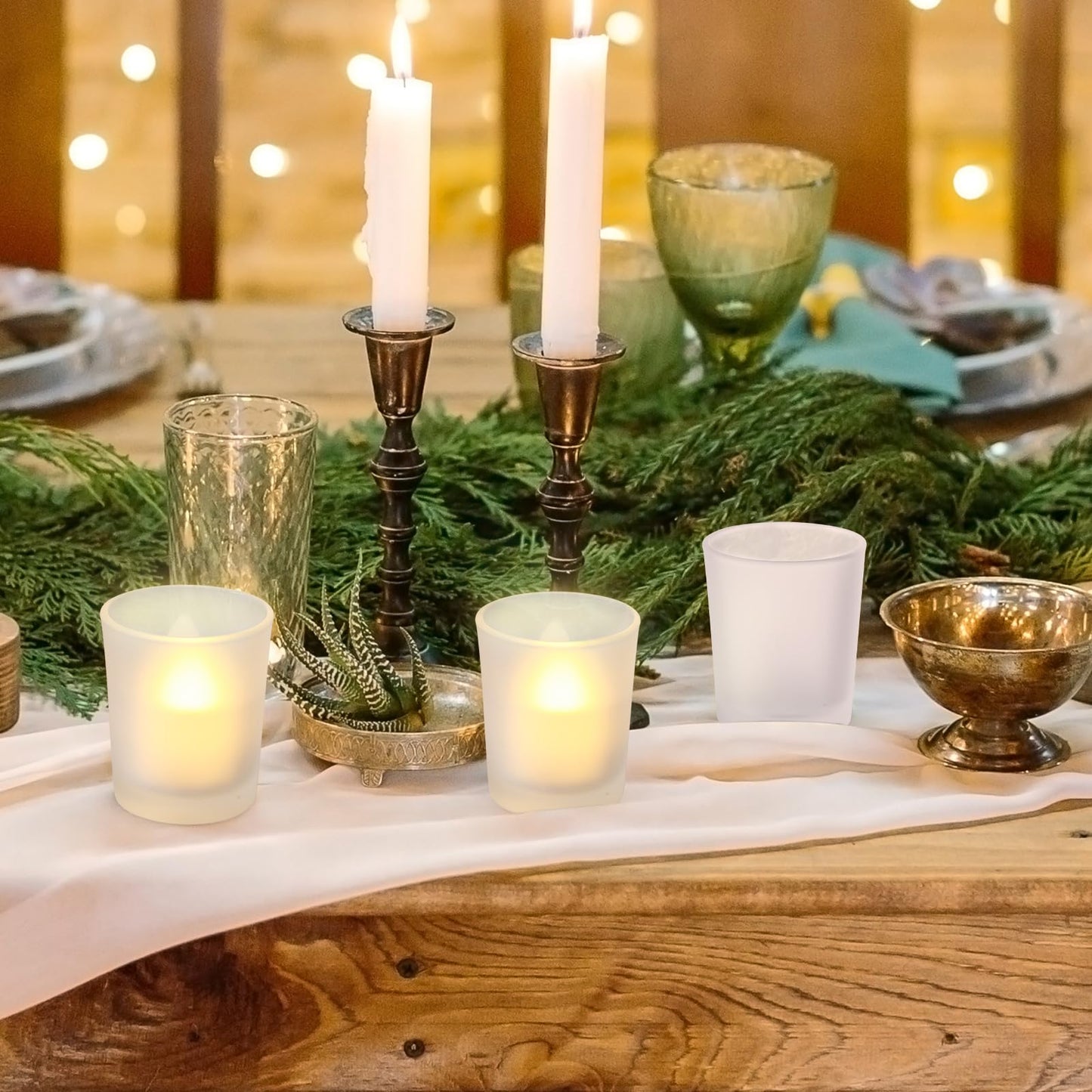 SiliFine Set of 24 Frosted Votive Candle Holders Bulk Tealight Candle Holder Wedding Party Birthday Centerpieces Spa Supplies Home Decorations