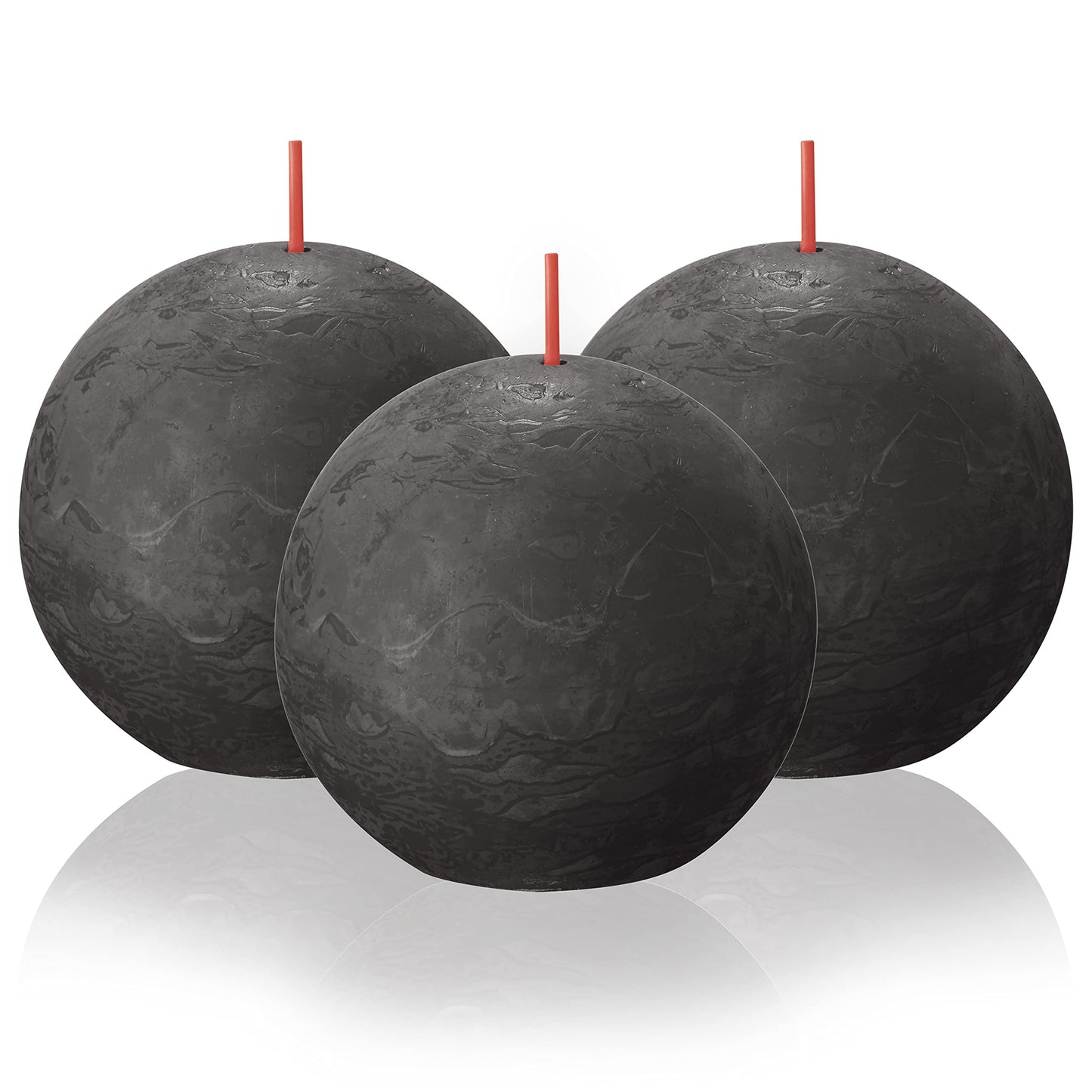 BOLSIUS 3 Pack Stormy Gray Rustic Ball Pillar Candles - 3 Inch - Premium European Quality - Includes Natural Plant-Based Wax - Unscented Dripless Smokeless 25 Hour Party Décor and Wedding Candles