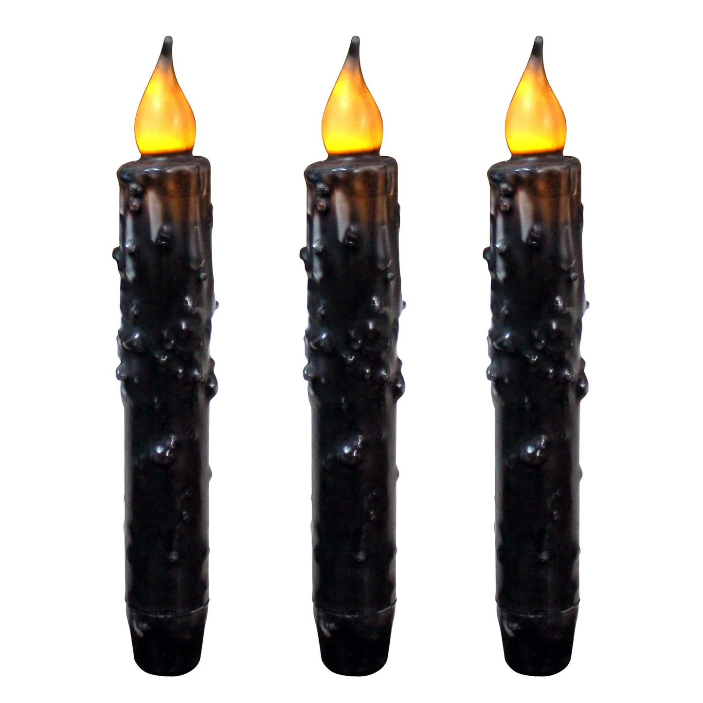 CVHOMEDECO. Real Wax Hand Dipped Battery Operated LED Timer Taper Candles Country Primitive Flameless Lights Décor, 6-3/4 Inch, Matt Black, 3 PCS in a Package