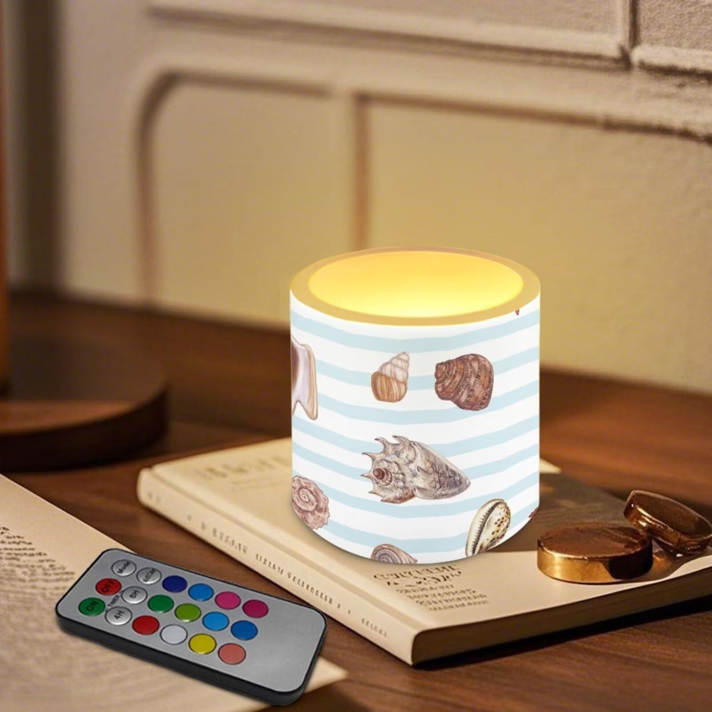 Cozeyat Sea Shell Flameless Candles 4 Pack Battery Operated LED Pillar Candles with Remote Control Timer Waterproof for Indoor Outdoor Beach