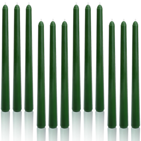 Viyffo Taper Candles, 10 Inch, 12 Pack, Noble Pine Green – Unscented, Dripless & Smokeless Design, Up to 8 Hour Burn – Long Tall Taper Candlesticks for Wedding, Dinner & Home Decor