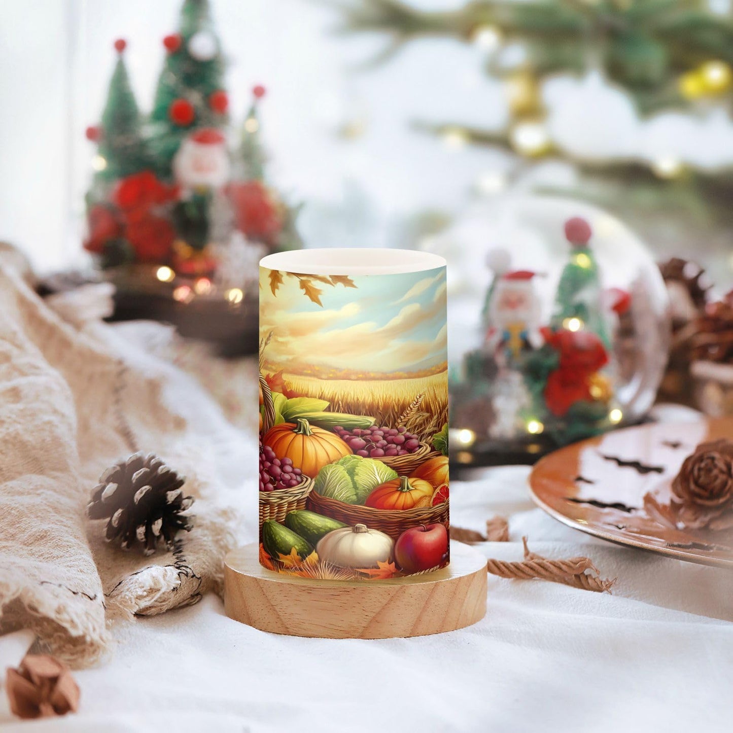 Thanksgiving Autumn Fall Harvest Flickering Flameless Candles Battery Operated with Remote Timer,Tea Light Candles LED Pillar Votive Candles Set of 2 for Outdoor Indoor Decorations