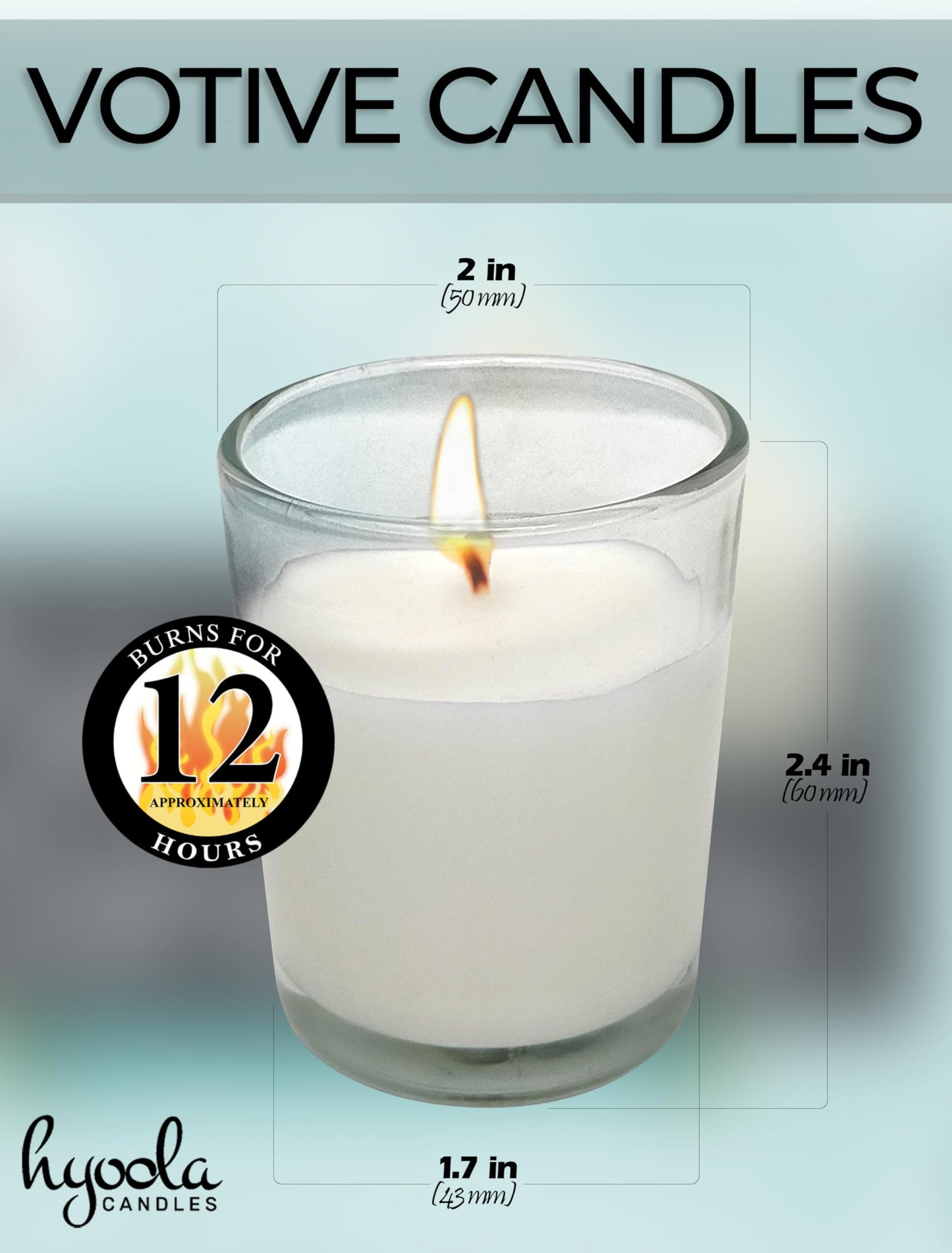 Hyoola White Votive Candles in Glass - Pack of 72 Votive Candle - 12 Hour Burn Time - Unscented Votive Candles - European Made Glass Votives