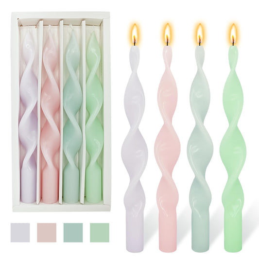 Spiral Taper Candles Pastel Twisted Candlesticks Cute Unscented Smokeless Candle Stick Candy Colorful Taper Candles for Party Home Decor Wedding Church Dinner Party Spell