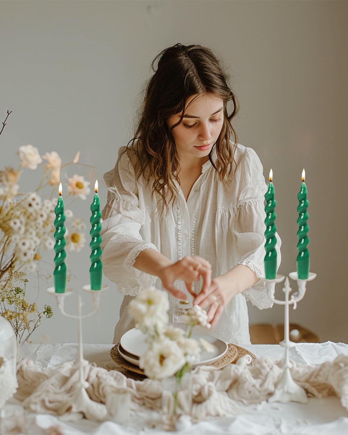 LPUSA Hunter Green Spiral Taper Candles Twisted Candlefor Holiday Wedding Party Wax Unscented Dinner Candle Dripless,Christmas Gift,4pcs（7.5" Hunter Green）