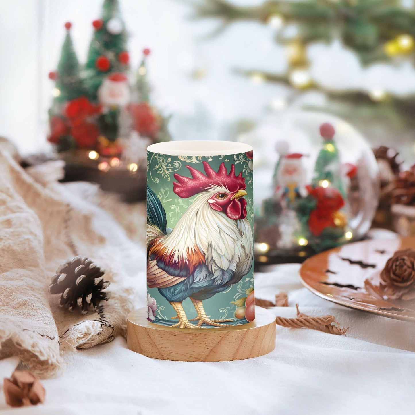 ALAZA Chicken Rooster Flickering Flameless Candles Battery Operated with Remote Timer,Tea Light Candles LED Pillar Votive Candles Set of 2 for Outdoor Indoor Decorations