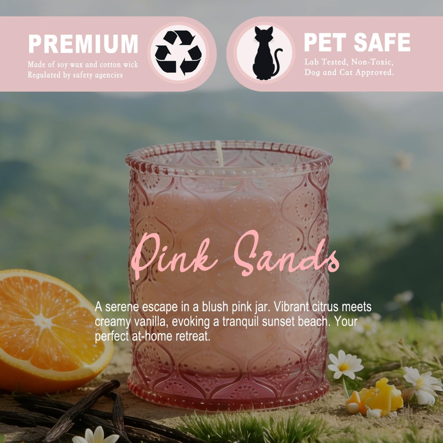 Pink Sands Scented Candle, Melon & Osmanthus Jar Candle Natural Soy Candles for Home Scented, 60 Hour Candle in Glass for Women, Friends, Family, Colleagues