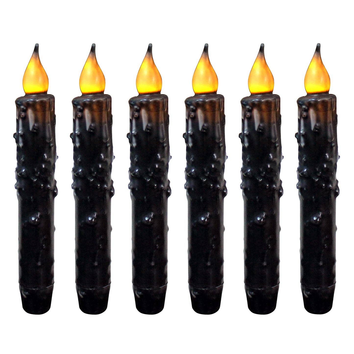 CVHOMEDECO. Real Wax Hand Dipped Battery Operated LED Timer Taper Candles Rustic Primitive Flameless Lights Décor, 6-3/4 Inch, Matt Black, 6 PCS in a Package